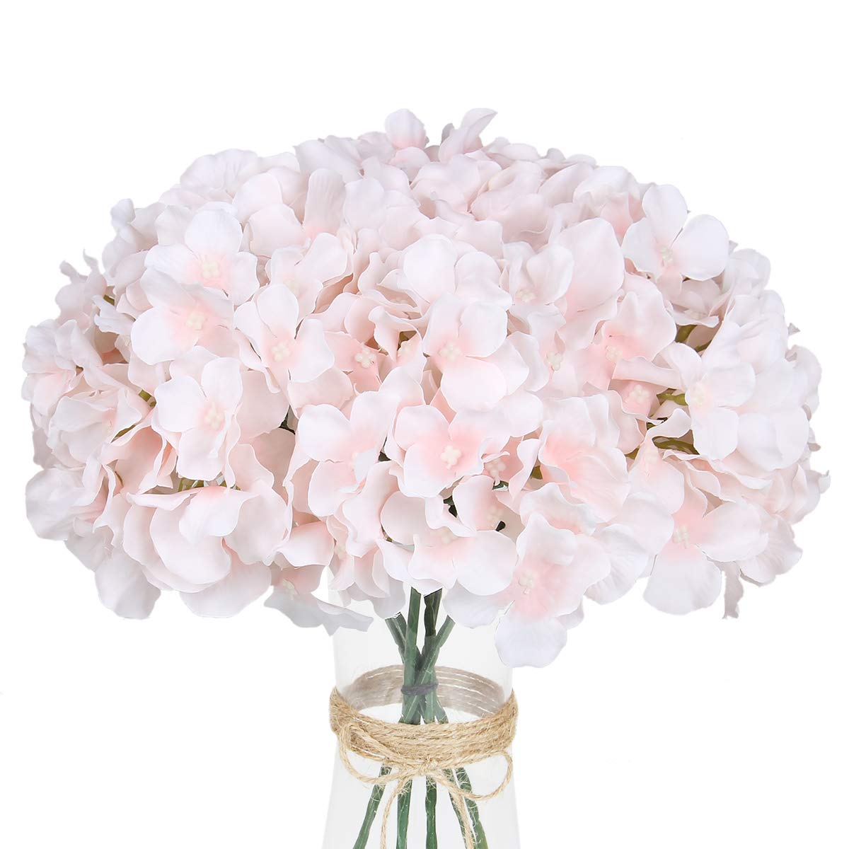 Exoment Silk Hydrangea Heads with Stems,Baby Pink Artificial Flower Heads DIY Wedding Centerpiece Home Party Baby Shower Decor (
