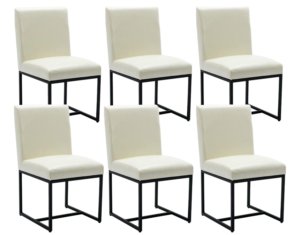 Cimota Modern Dining Chairs Set Of 6, Leather Dining Room Chairs Upholstered Armless Guest Side Chair With Black Base For Dining
