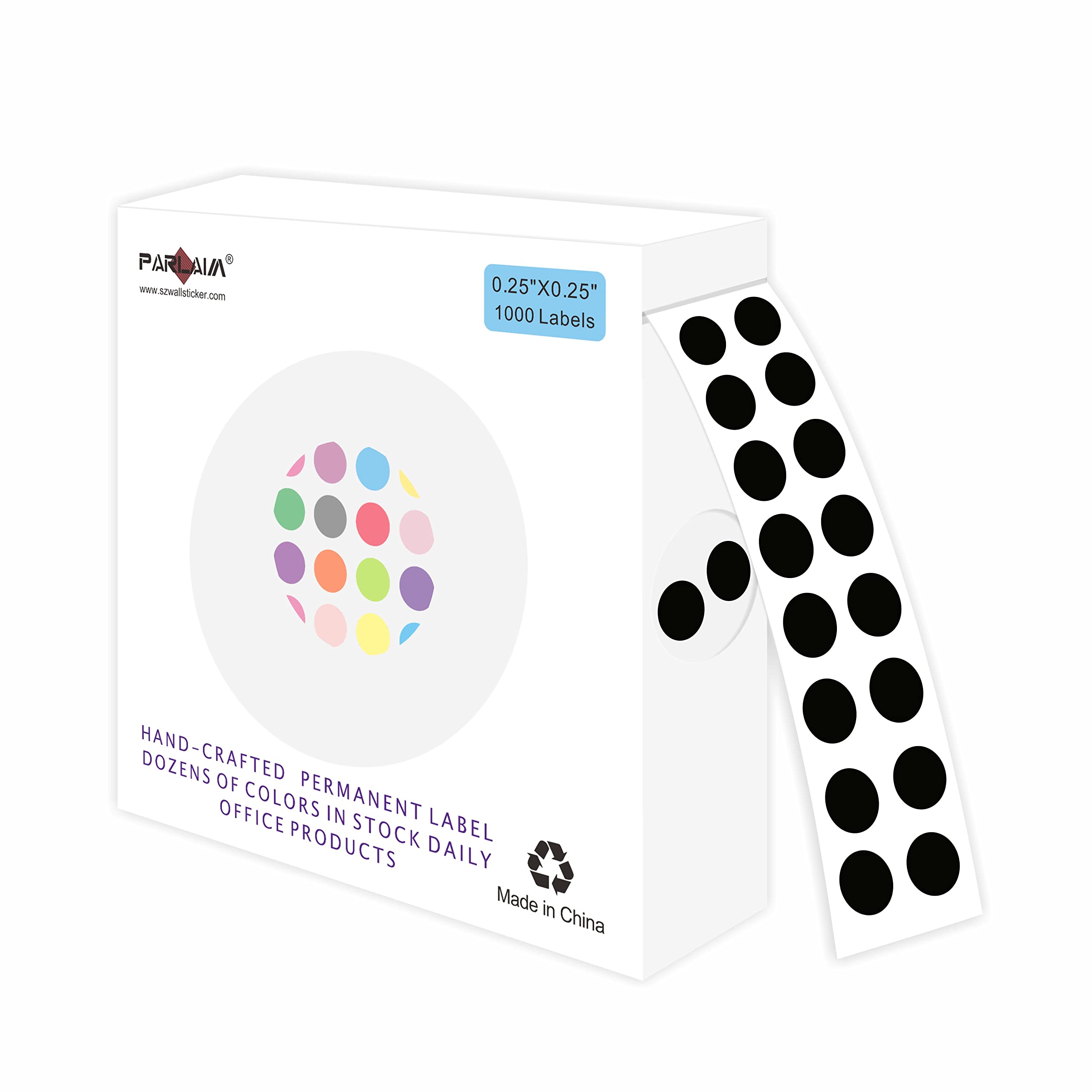 Parlaim 0.25 Inch Color-Code Dot Stickers,1000 Stickers Circle Colorful Coding Label Sticker For Office Classroom(Black)