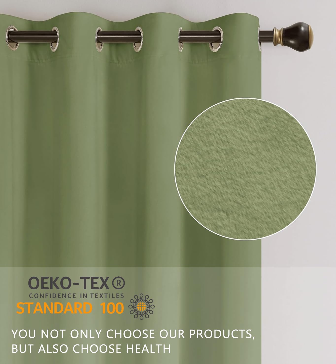 Smiletime Sage Green 96In Long Velvet Curtains With Grommet, Thermal Insulated Super Soft Privacy Noise Reducing Light Blocking