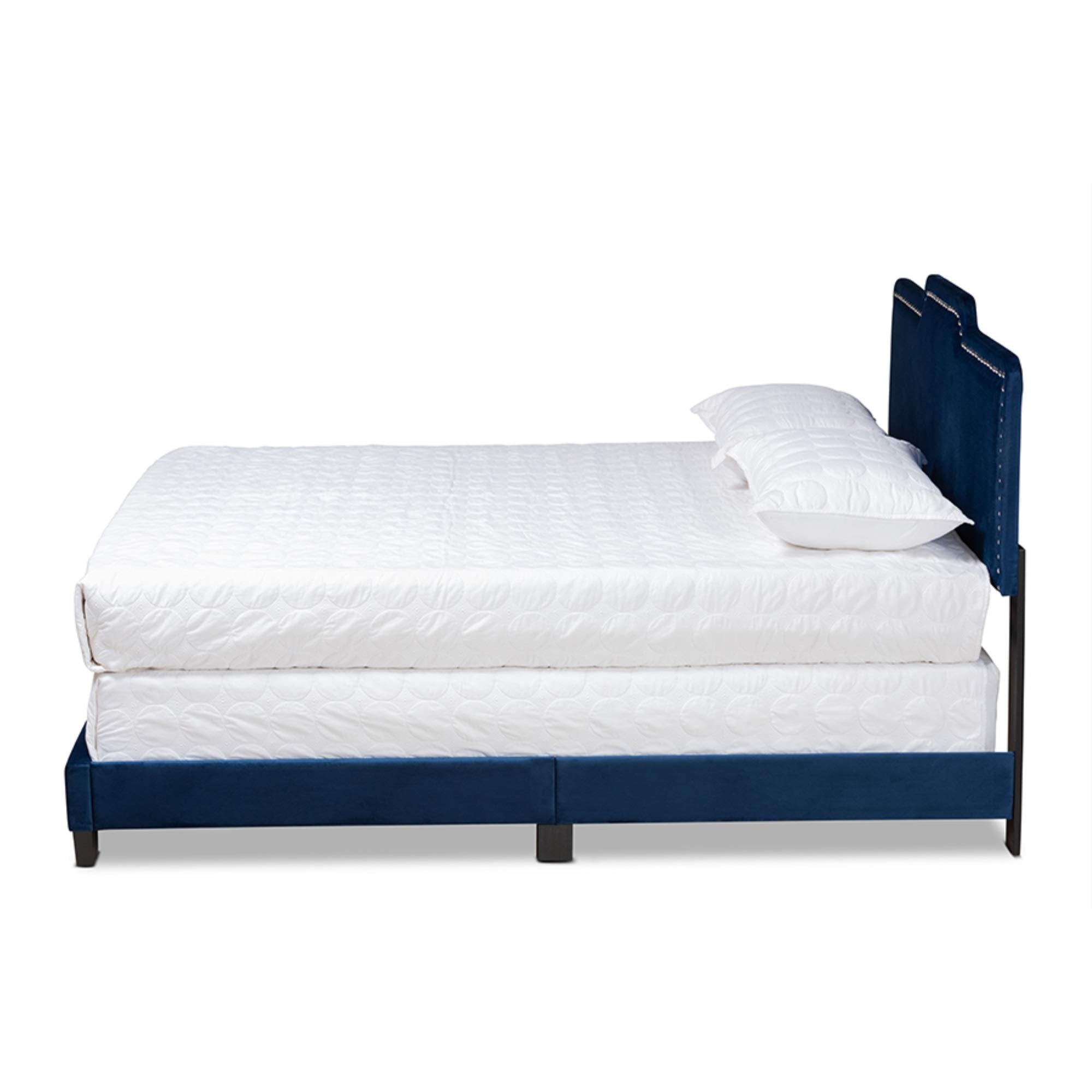 Baxton Studio Benjen Modern and Contemporary Glam Navy Blue Velvet Fabric Upholstered Queen Size Panel Bed