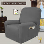 Easy-Going 4 Pieces Microfiber Stretch Recliner Slipcover - Spandex Soft Fitted Sofa Couch Cover, Washable Furniture Protector With Elastic Bottom For Kids, Pet(Recliner, Gray)