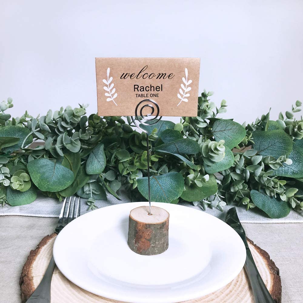 30 Pcs Rustic Wood Place Card Holders With Swirl Wire Wooden Bark Memo Holder Stand Card Photo Picture Note Clip Holders 5.8'' A
