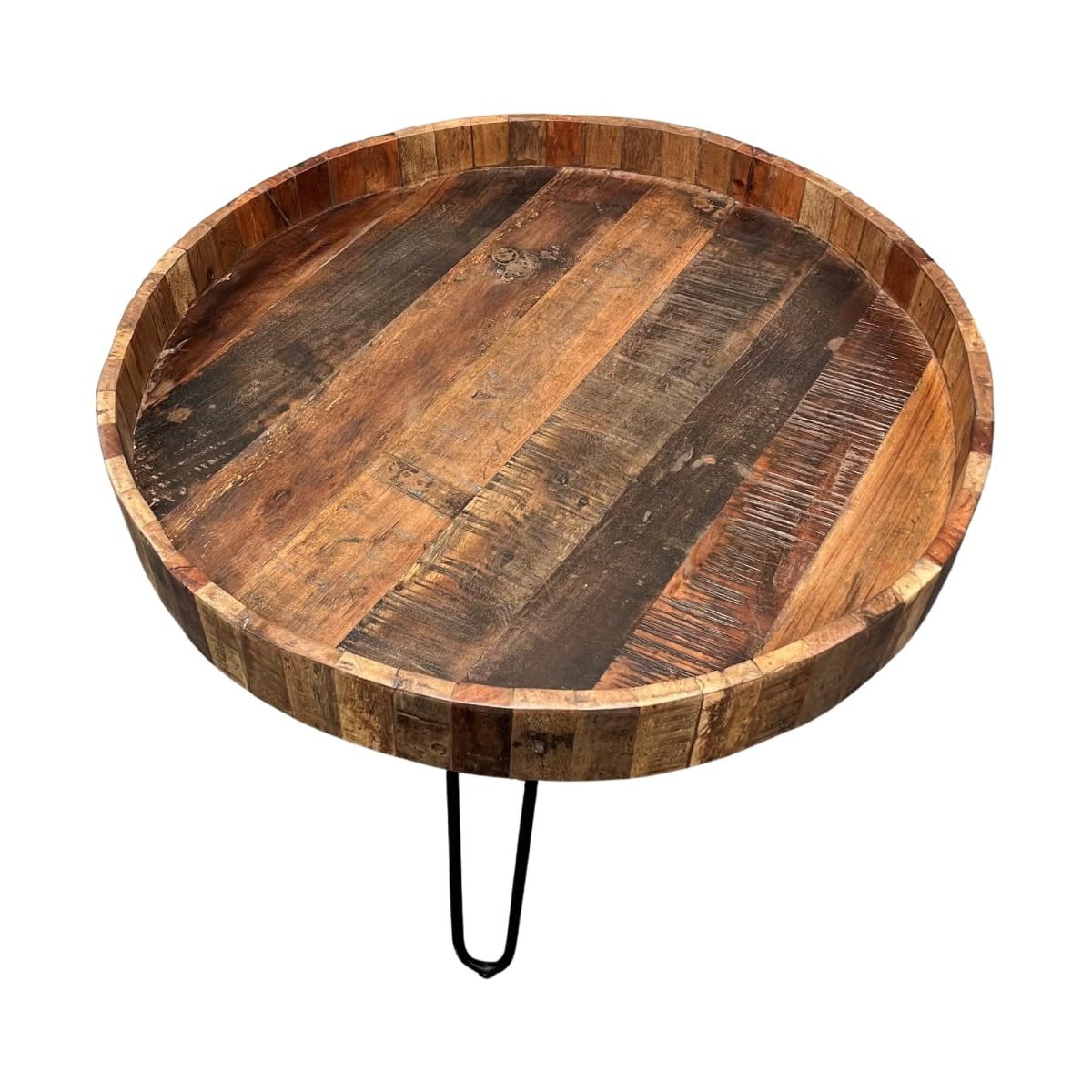 HomeRoots 489192 15 x 25 x 25 in. Black & Natural Brown Solid Wood & Iron Round End Table - Set of 2