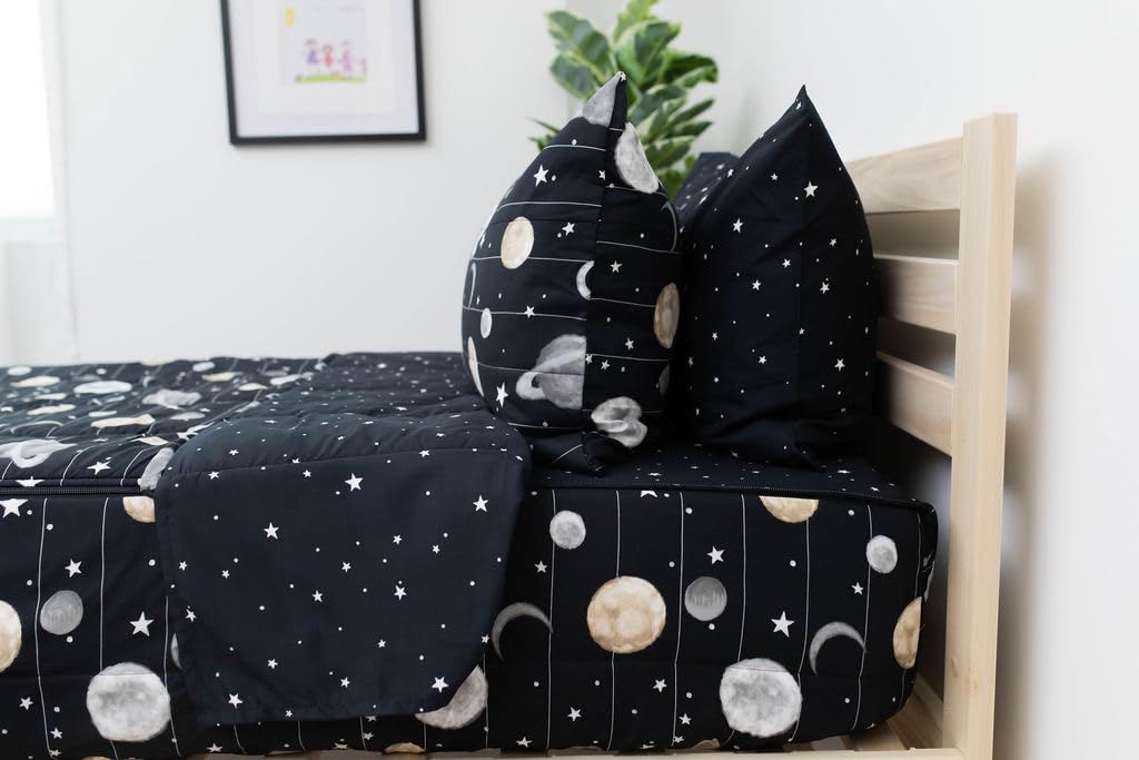 Beddy's Space Theme Kids Durable Zipper Bedding, Bed in a Bag, Black Sheets and Universe Galaxy Comforter with Stars & Solar Sys