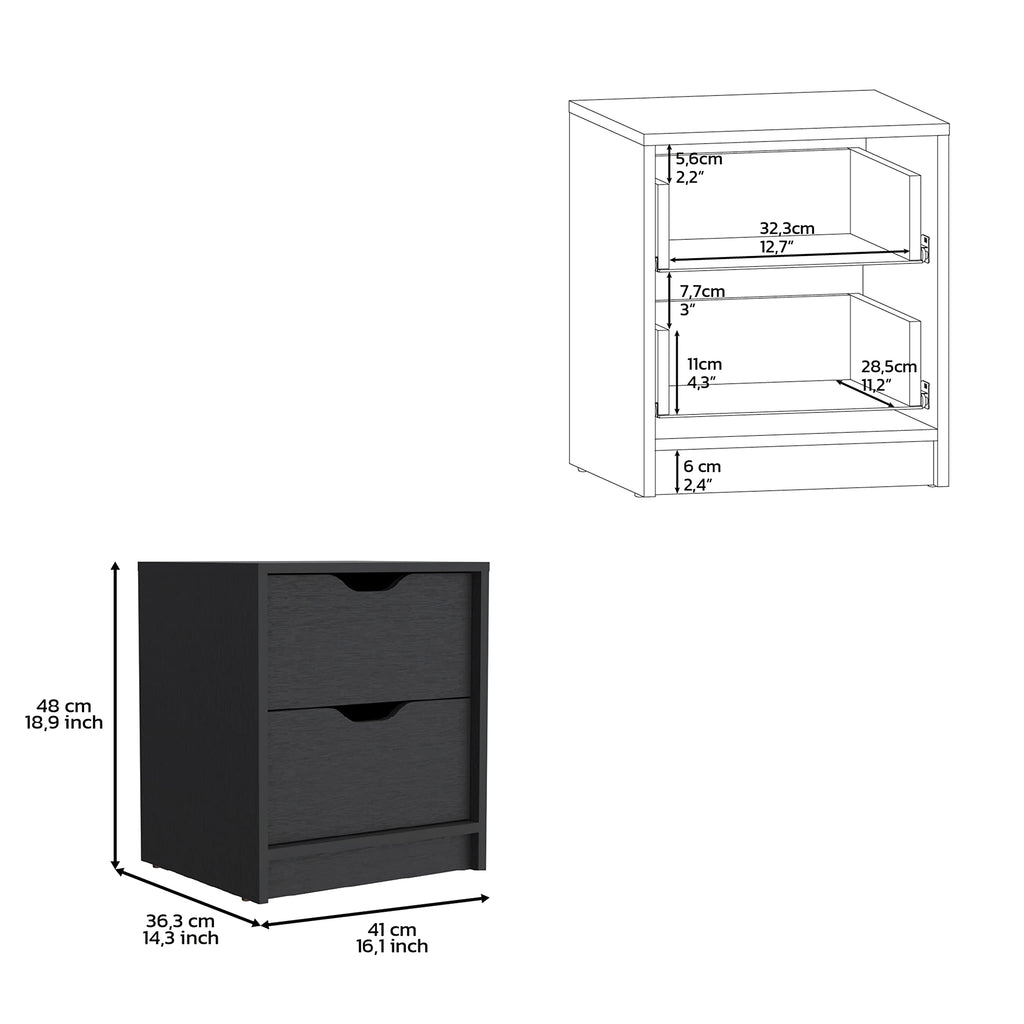 Double Drawer Nightstand 19" H, Bedside Table, Black