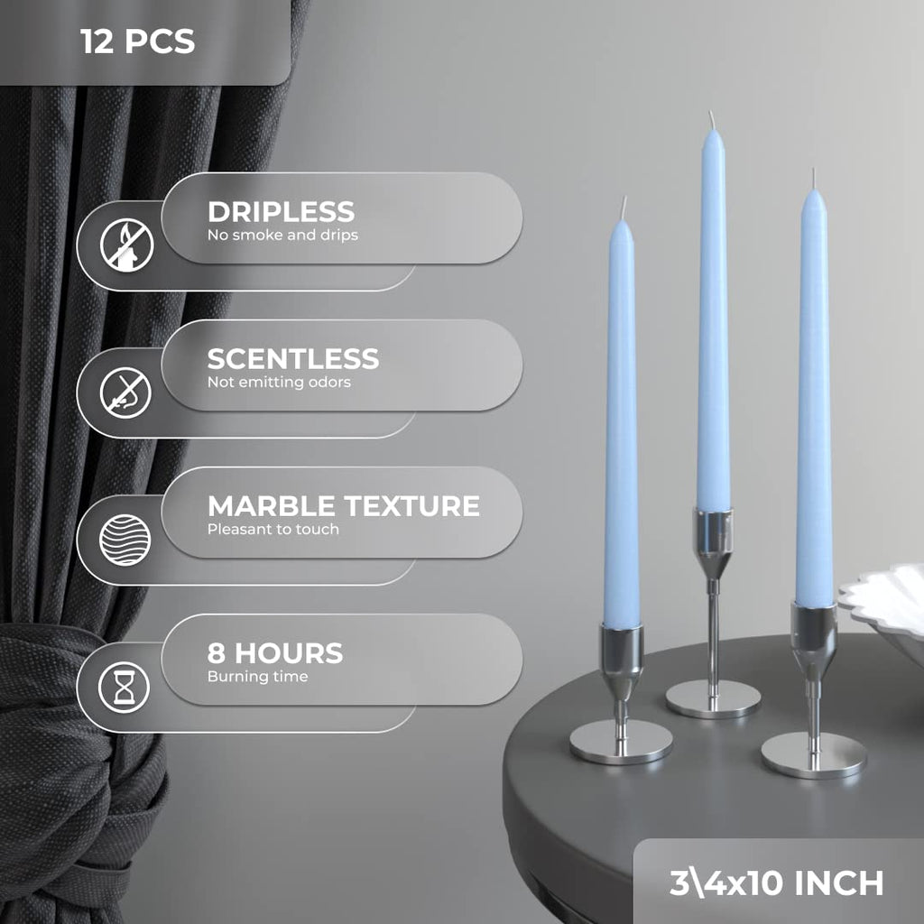Candwax 10 Inch Taper Candles Set Of 12 - Dripless Taper Candles And Unscented Candlesticks - Perfect As Dinner Candles And Hous