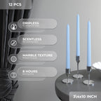 Candwax 10 Inch Taper Candles Set Of 12 - Dripless Taper Candles And Unscented Candlesticks - Perfect As Dinner Candles And Hous