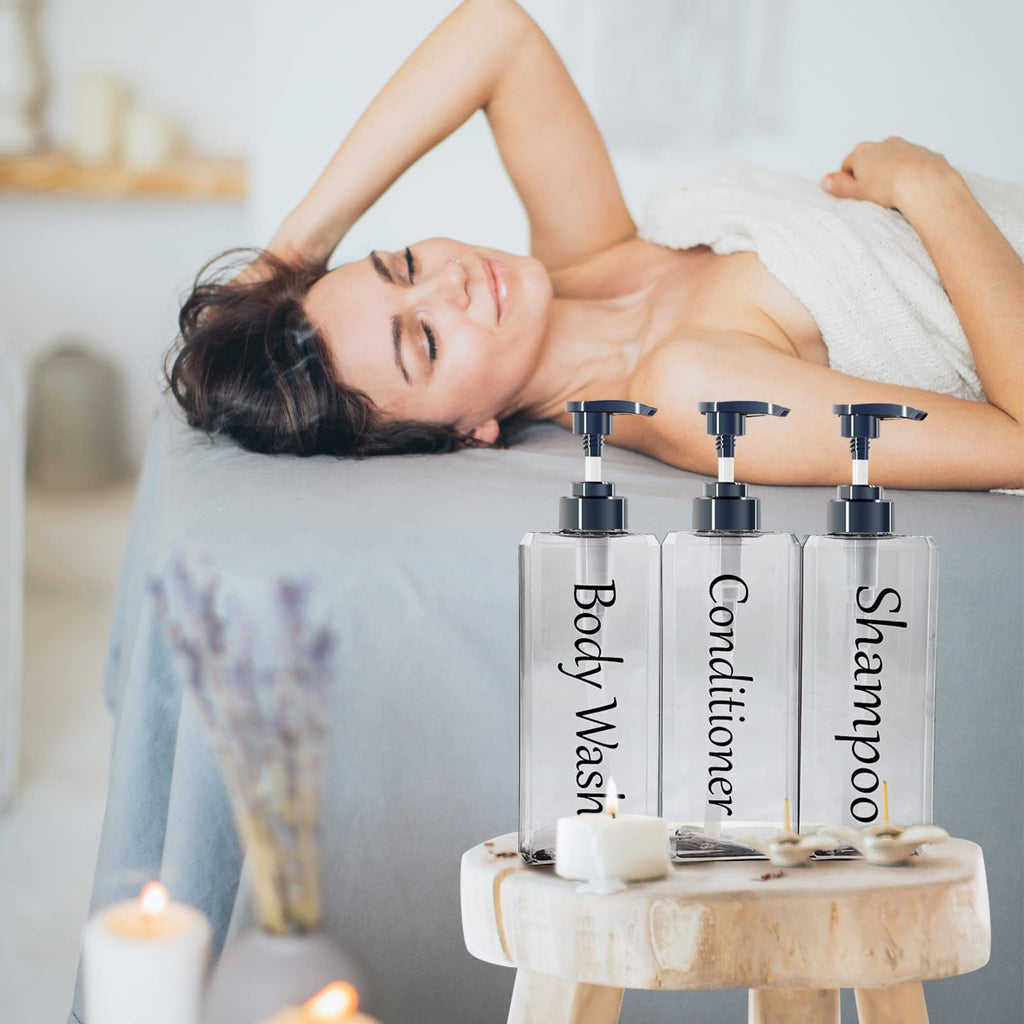 Shampoo And Conditioner Dispenser(Clear, Set Of 3, 27Oz)- Refillable & Emptyshampoo And Conditioner Bottles- Body Wash Dispenser