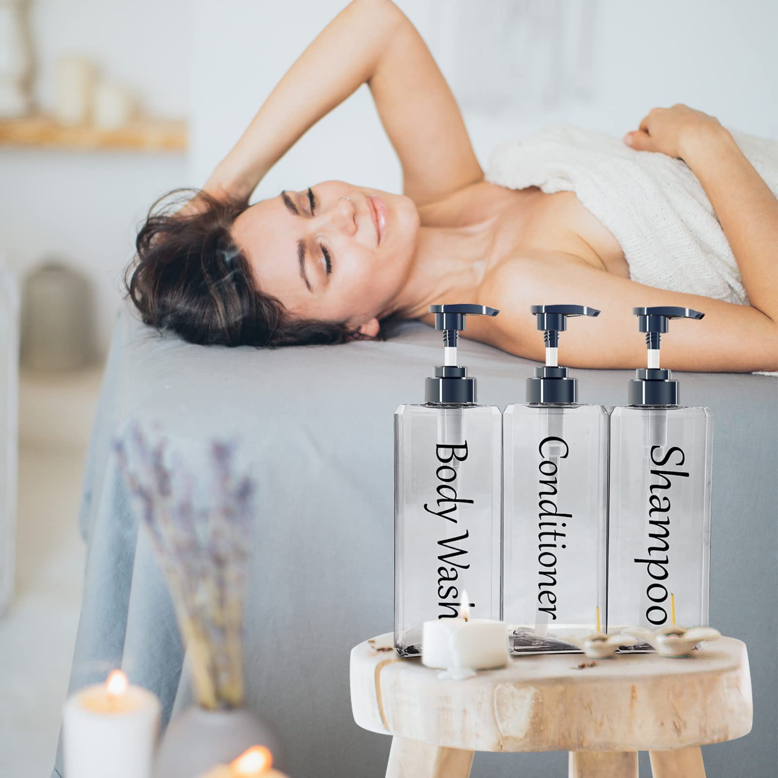 Shampoo And Conditioner Dispenser(Clear, Set Of 3, 27Oz)- Refillable & Emptyshampoo And Conditioner Bottles- Body Wash Dispenser