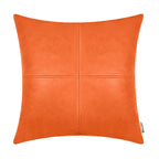 BRAWARM Faux Leather Throw Pillow Covers 18 X 18 Inches, Orange Leather Pillow Cover, Hand Stitched Leather Decorative Pillow Co