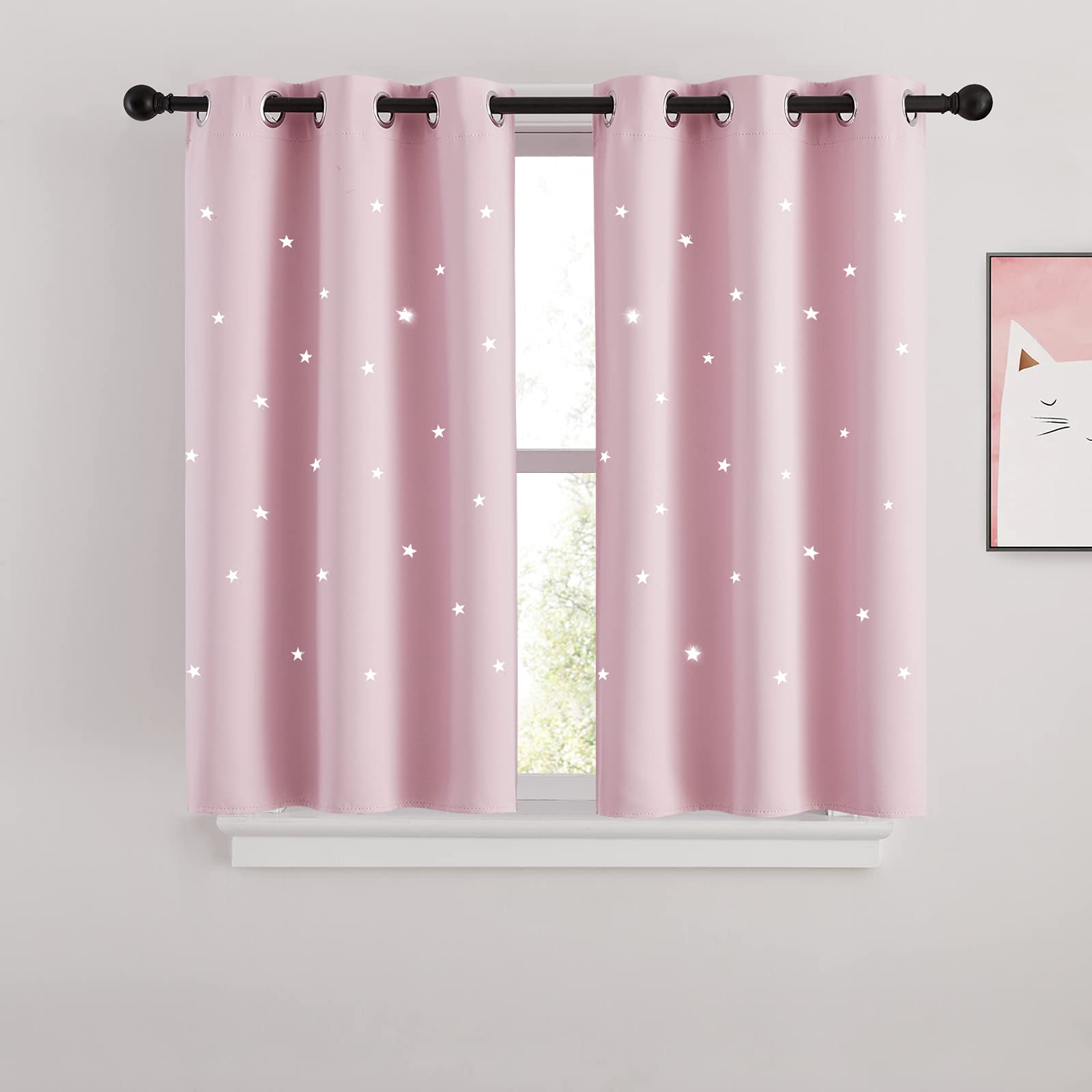 Nicetown Pink Star Cutout Curtains For Girls' Bedroom, Room Darkening Cute Window Decorative Blackout Curtain Sold As 2 Panels (