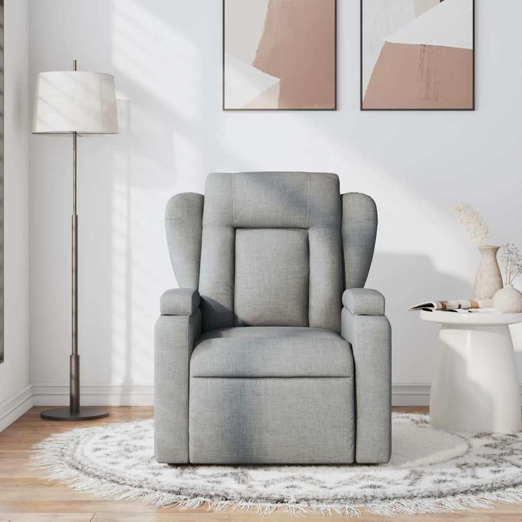vidaXL Light Gray Fabric Recliner Chair with 6-Point Vibration Massage, Adjustable Backrest & Footrest, Cup Holders, Side Pocket, Padded Seat, Perfect for Living Room or Home Theater Seating
