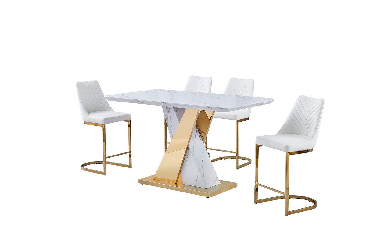 Best Quality Furniture D217Ch5 Dining Set, White/Gold