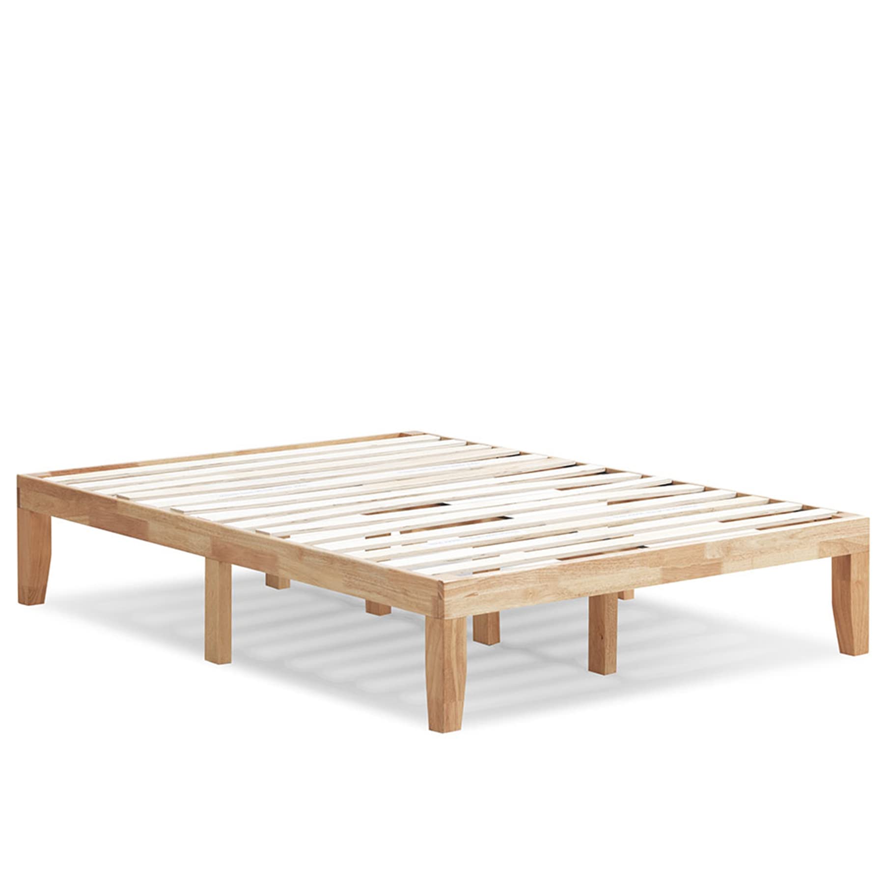 KOMFOTT 14 Inches Wood Platform Bed Frame Full Size, Solid Wood Mattress Foundation with Rubber Wood Frame, Strong Poplar Wood S