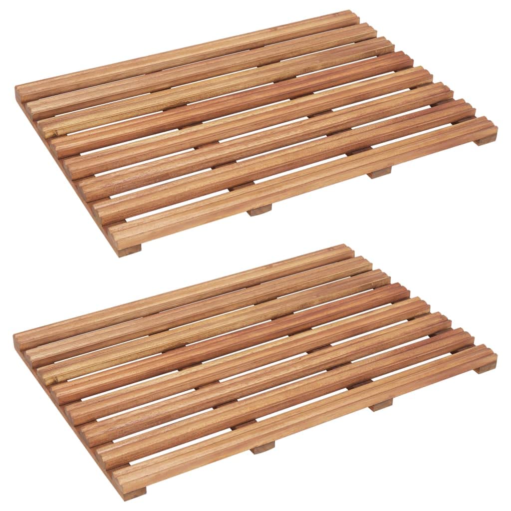 vidaXL Bath Mat 2 Pcs, Waterproof Wooden Bath Mat, Non Slip Shower Mat for Bathroom Doorway Sauna Spa Yard Patio Pool, Solid Wood Acacia