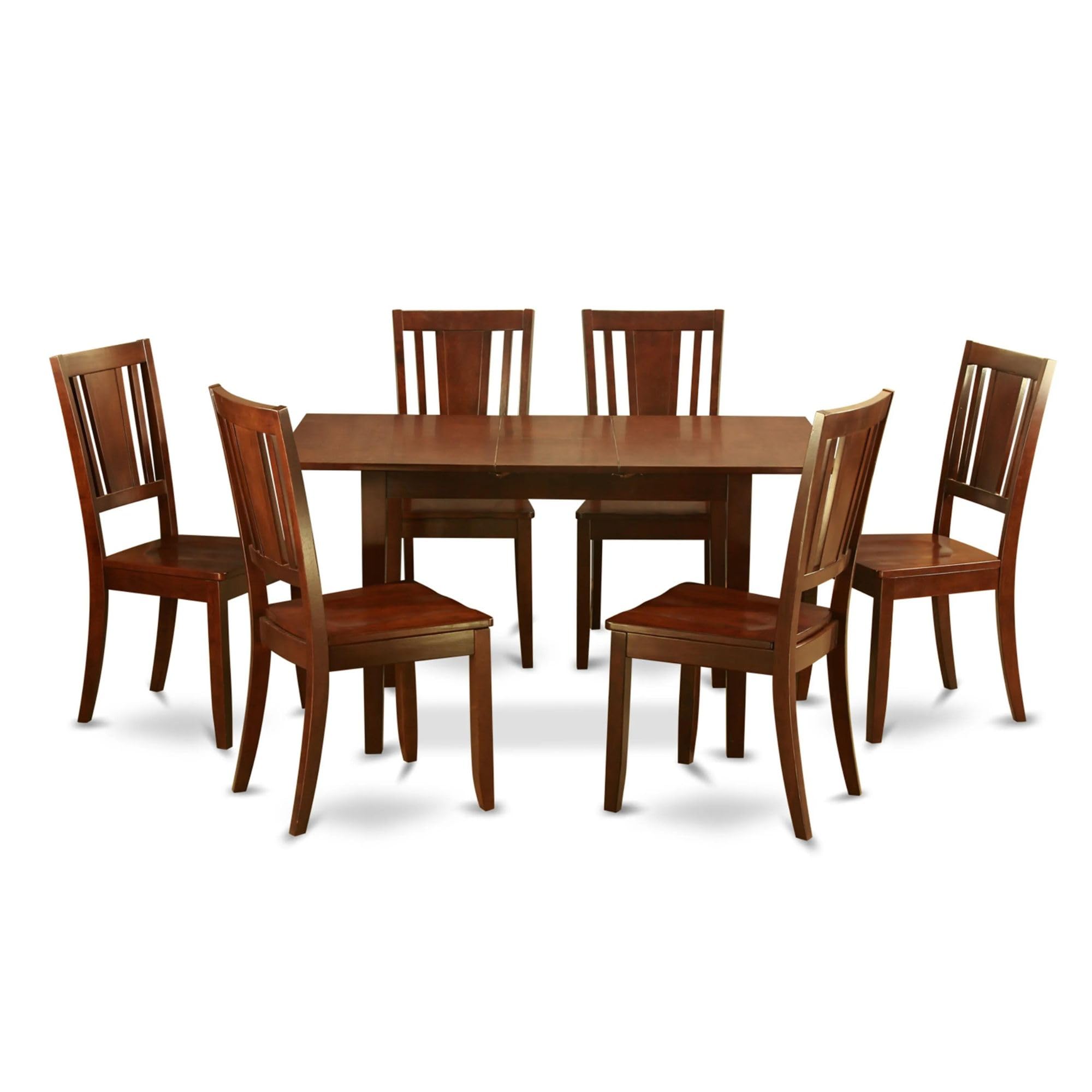 East West Furniture Norfolk 7 Piece Modern Set Consist of a Rectangle Wooden Table with Butterfly Leaf and 6 Dining Room Chairs, 32x54 Inch, Mahogany