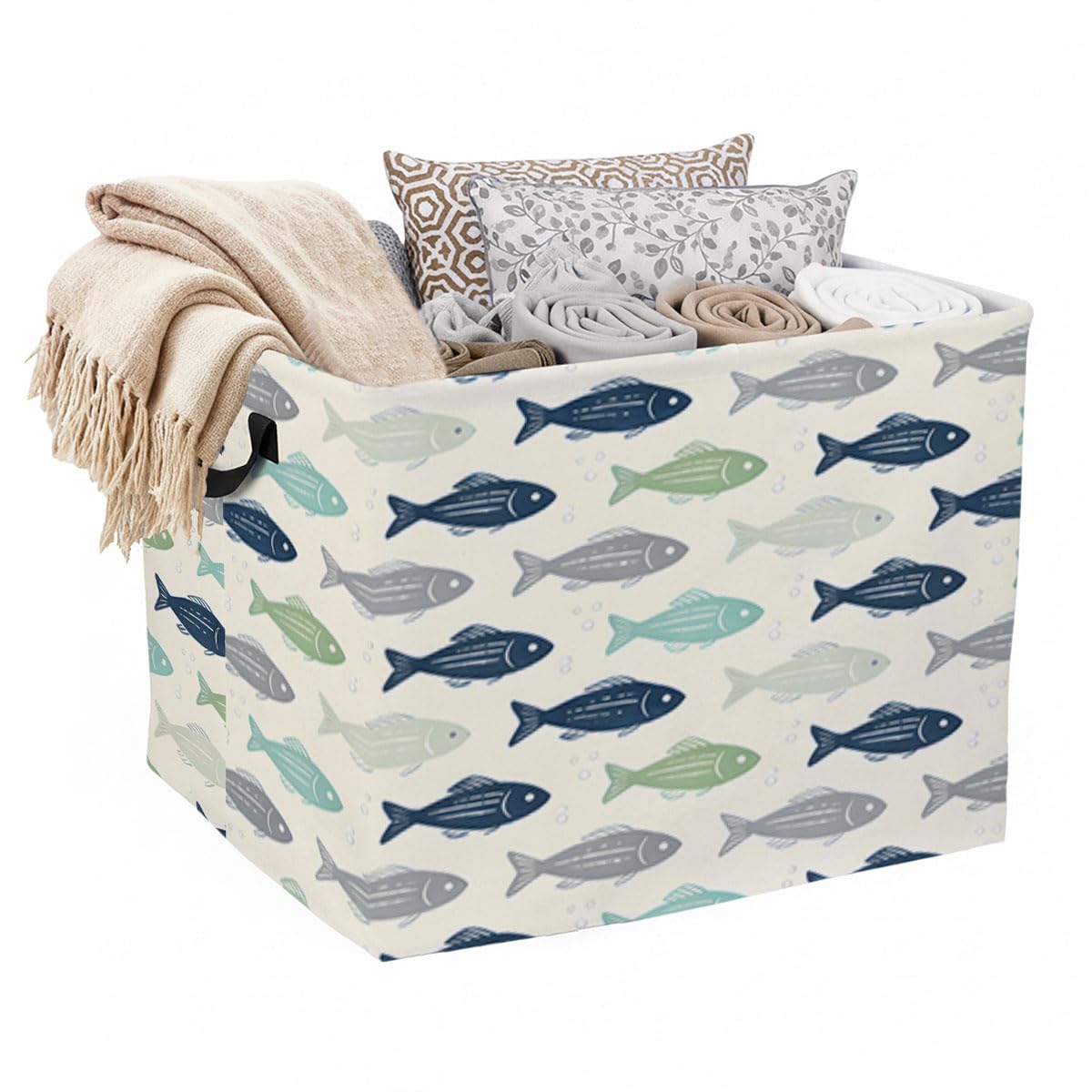 Cute Fish Foldable Laundry Basket Hamper with Handles, 56L Large Capacity Toy Storage Organizer, Collapsible Clothes Hamper for 
