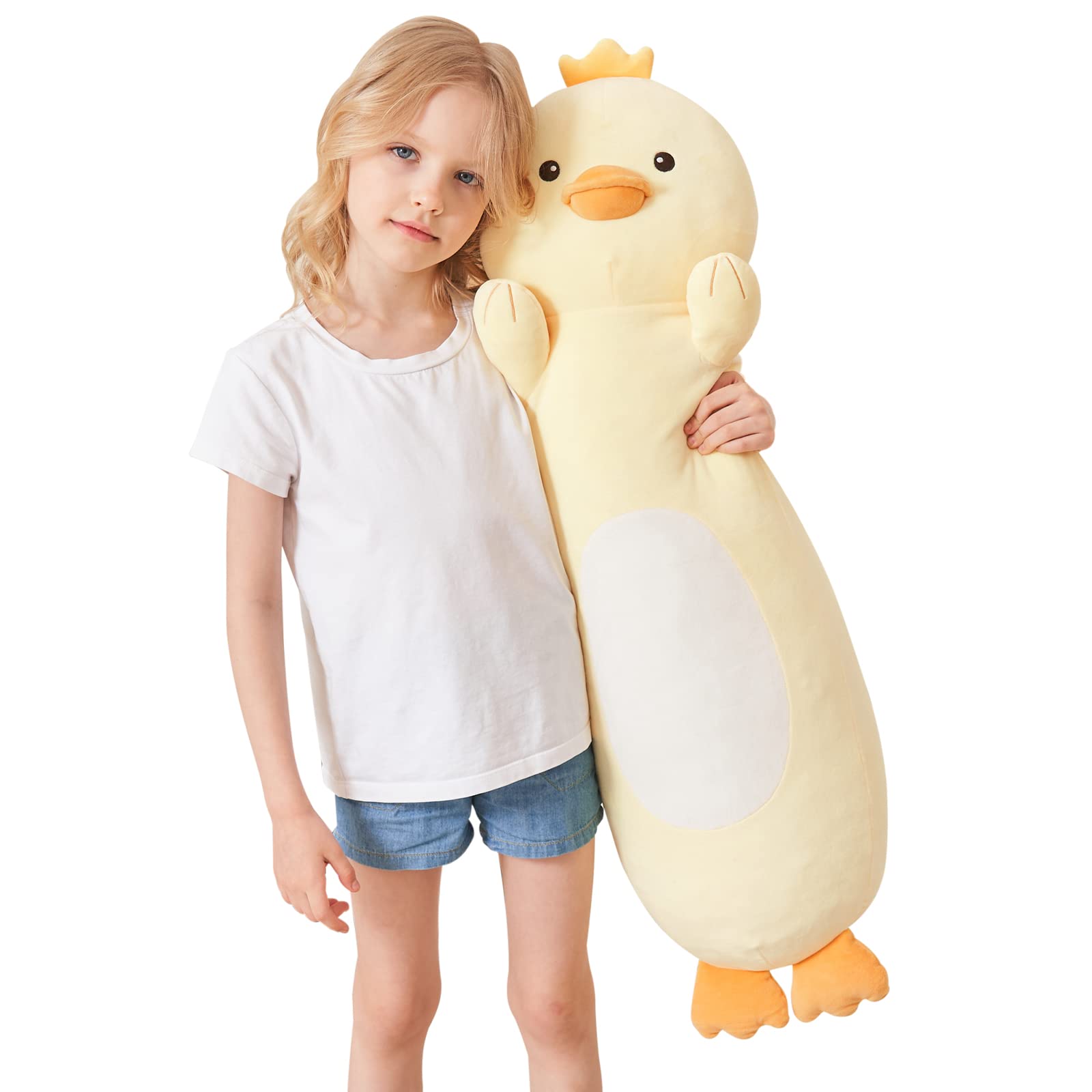 Haijunya 36    Long Duck Plush Body Pillow, Kawaii Cute Yellow Ducks Stuffed Animals, Hugging Squishy Pillow Soft Plushies Toy,