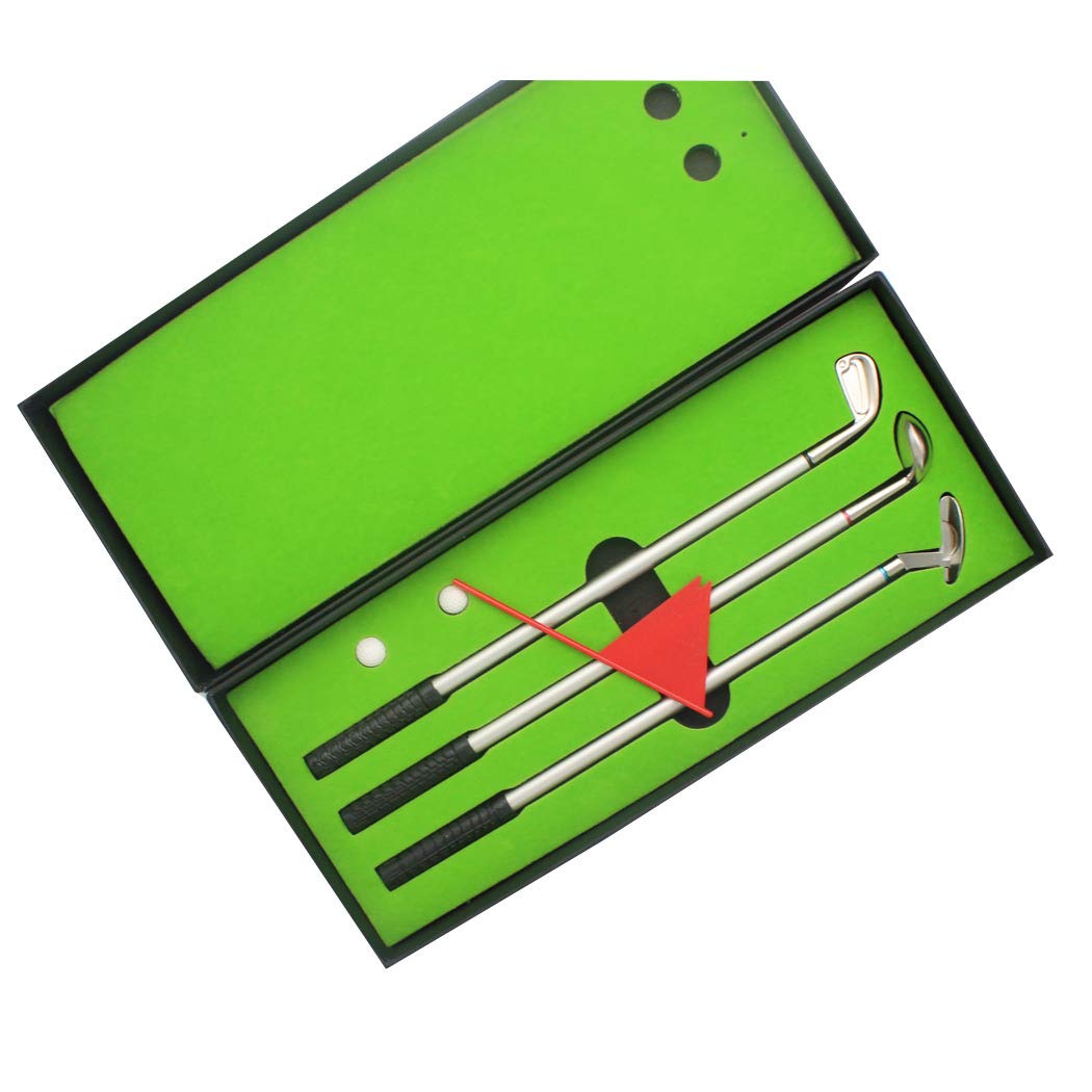 Sipliv Metal Golf Rollerball Pen Set (3 Colors Ink), Mini Golf Balls Toy Desktop Golf Gift Set Includes Putting Green, Flag, 3 G