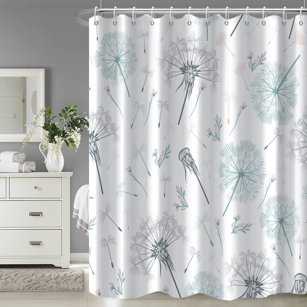 Ruelvth Dandelion Shower Curtain, Green And Grey Spring Shower Curtain For Bathroom Waterproof Fabric Wild Flower Shower Curtain