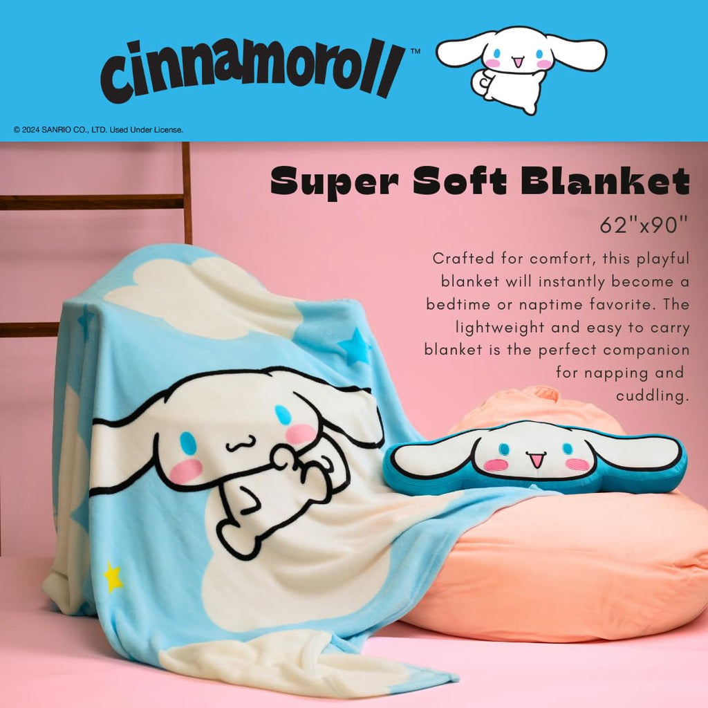 Franco Collectibles Cinnamoroll Bedding Super Soft Cozy Blanket, 62 In X 90 In, (Officially Licensed Product)