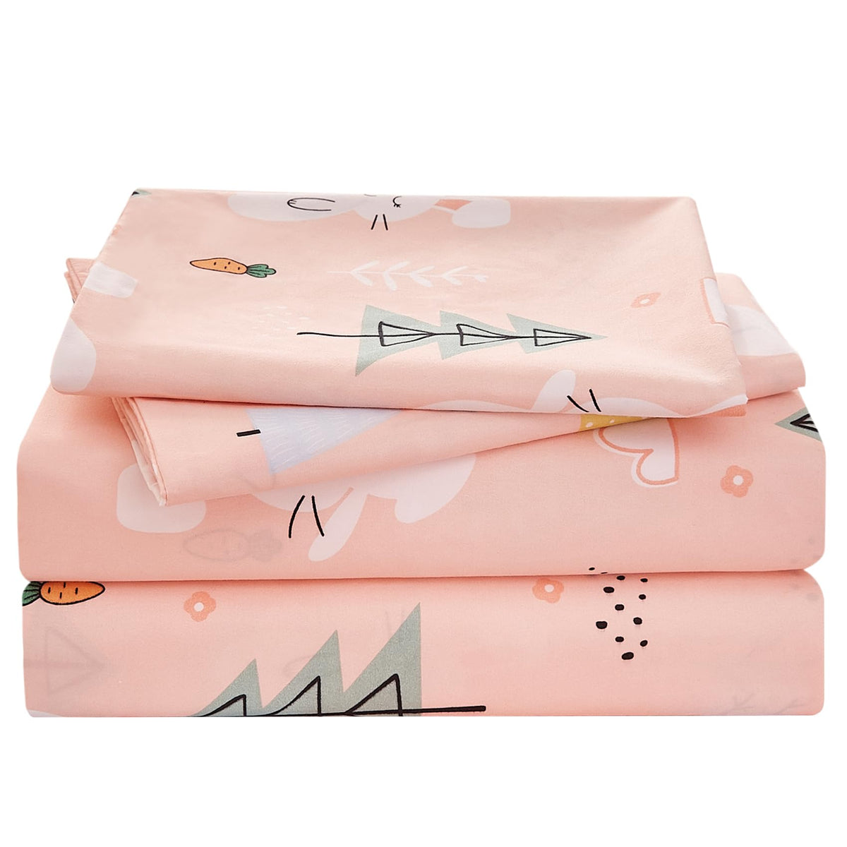 Yibeizi Pink Bunny Twin Sheets Set For Girls, Kids Cute Bedsheets Microfiber Deep Pocket Bed Sheet & Pillowcase Sets 3 Pieces