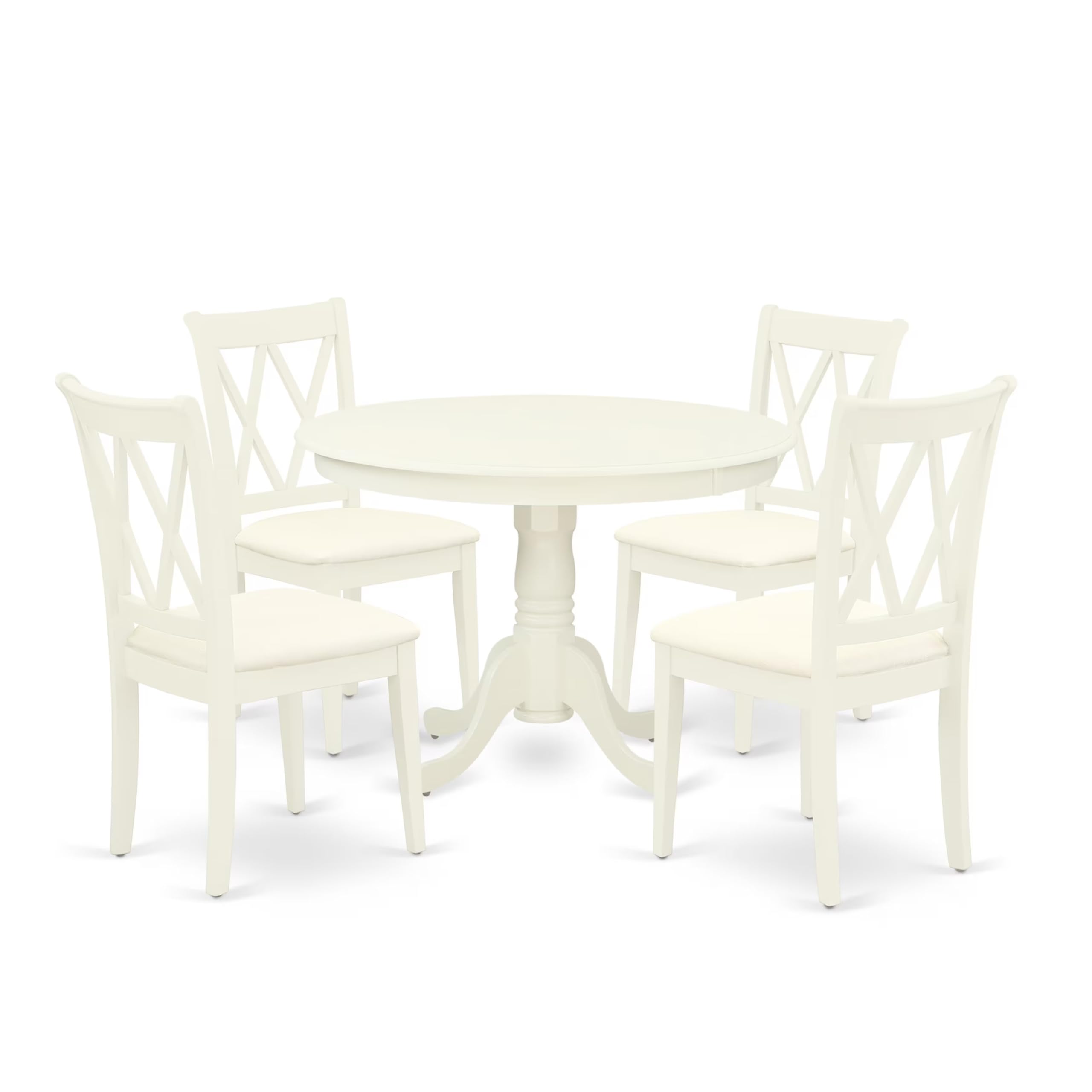 East West Furniture Hlcl5-Lwh-C 5 Piece Dining Room Table Set Includes A Round Dining Table With Pedestal And 4 Linen Fabric Upholstered Chairs, 42X42 Inch, Linen White