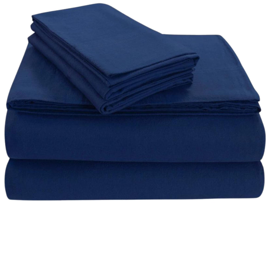Tribeca Living Twin X-Large Luxury Solid Flannel Deep Pocket Sheet Set, Dark Blue