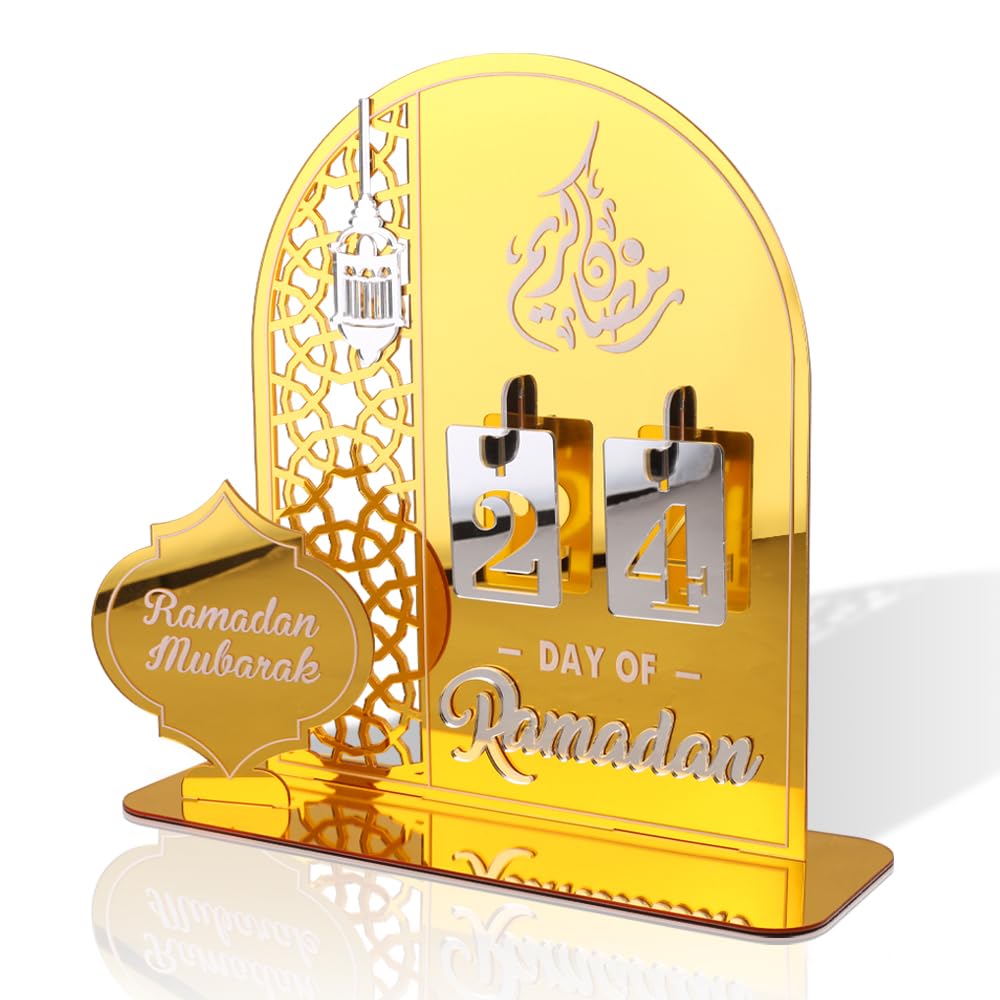 Acrylic Ramadan Countdown Calendar Mirror Golden Ramadan Decorations Eid Mubarak Count Down Desk Calendars Muslim Festival Remin