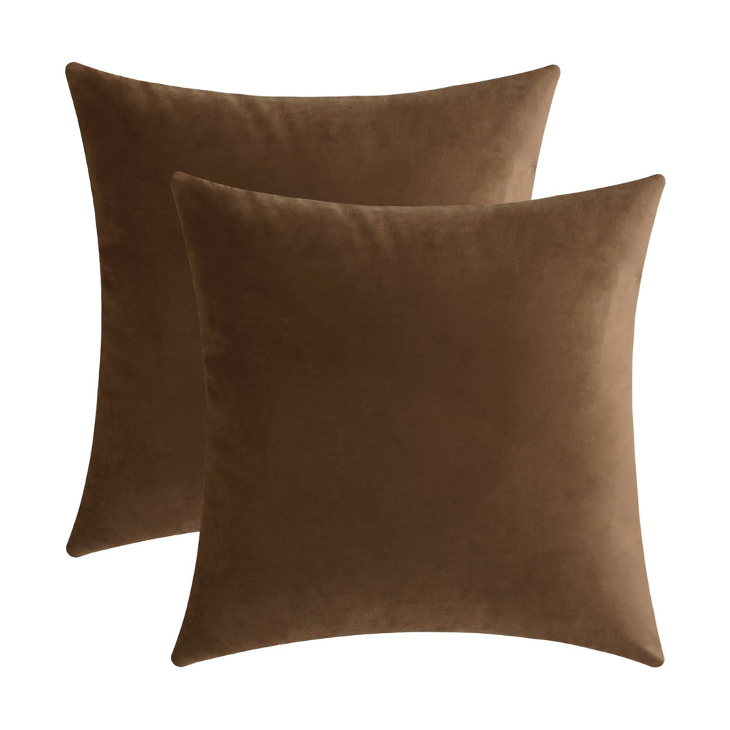 Jeneoo Set Of 2 Decorative Throw Pillow Covers Soft Velvet Comfy Solid Couch Cushion Cover Decor (Bear Brown, 18 X 18 Inches)