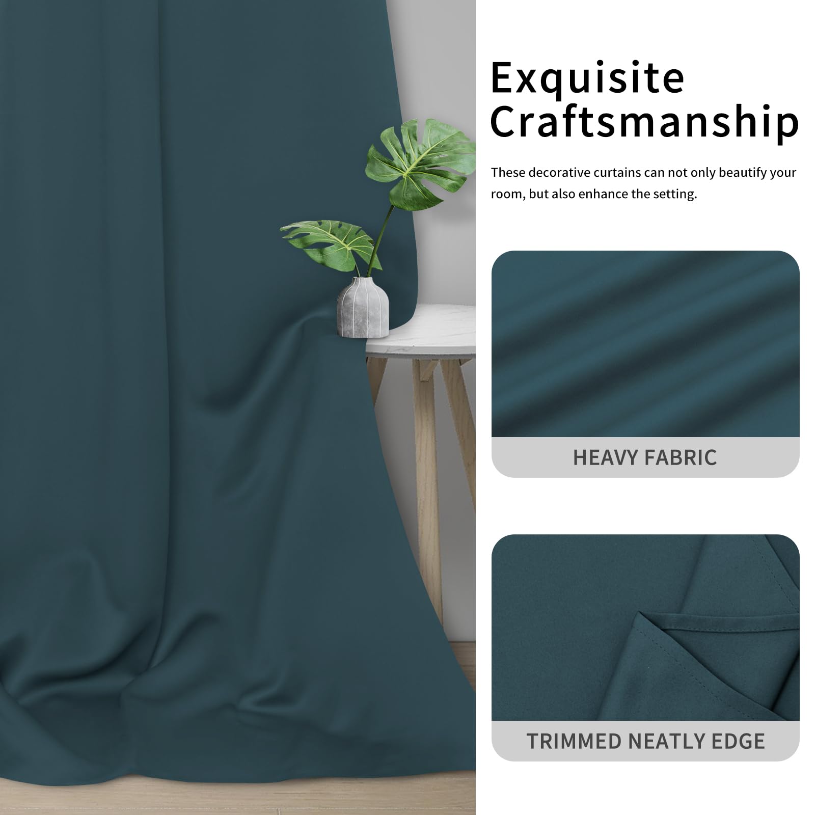 Easy-Going Blackout Curtains For Bedroom, Solid Thermal Insulated Grommet And Noise Reduction Window Drapes, Room Darkening Curtains For Living Room, 2 Panels (42X45 In, Bluestone)