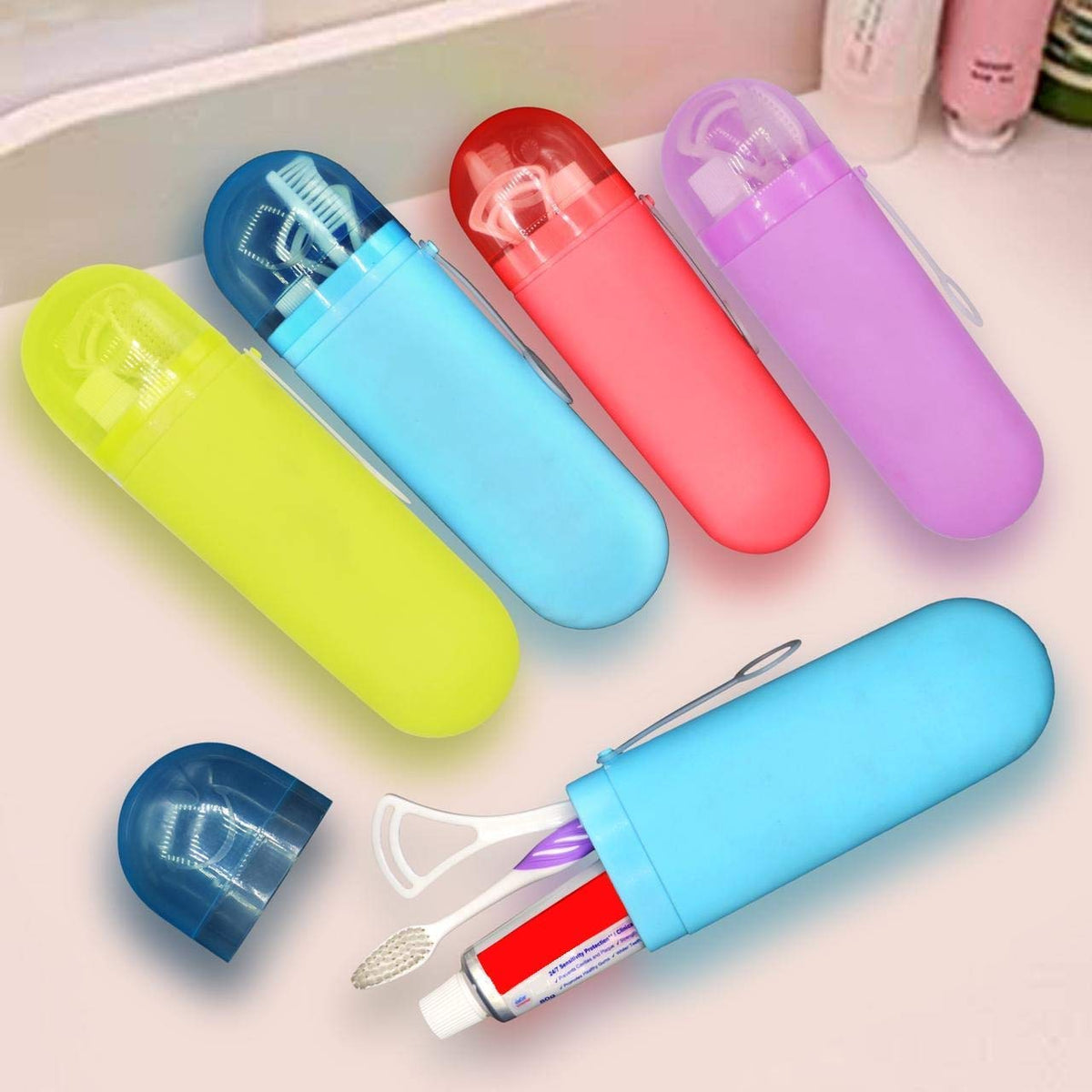 RIANZ Plastic Portable Toothbrush, Tongue Cleaner, Toothpaste Holder Case Traveling, Outdoor, Use to Storage & Carry Case Storag