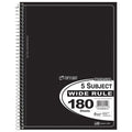 Top Flight Standards 5-Subject Wirebound Notebook, 180 Sheets, 3-Hole Punched, Wide Rule, 10.5 X 8 Inches, 1 Notebook, Color May