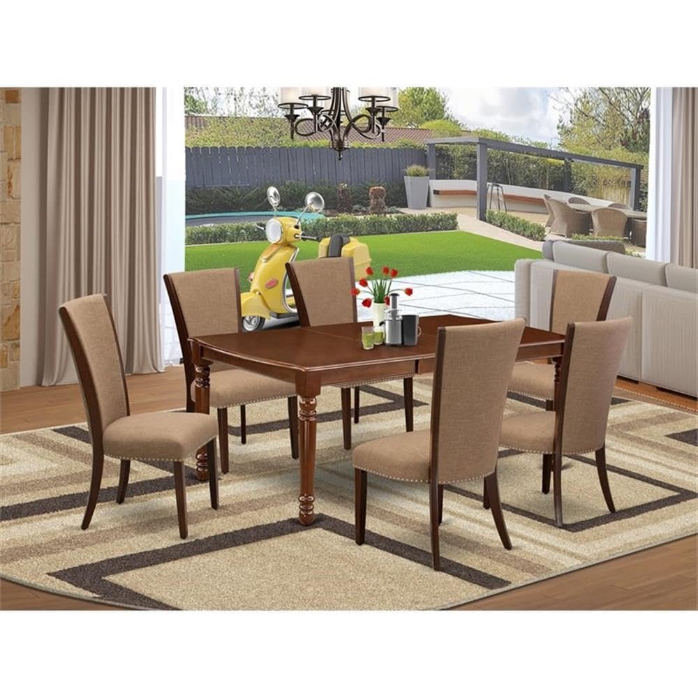 East West Furniture Dove7-Mah-47 7 Piece Dining Table Set Consist Of A Rectangle Butterfly Leaf Kitchen Table And 6 Light Sable Linen Fabric Parsons Chairs, 42X78 Inch, Mahogany