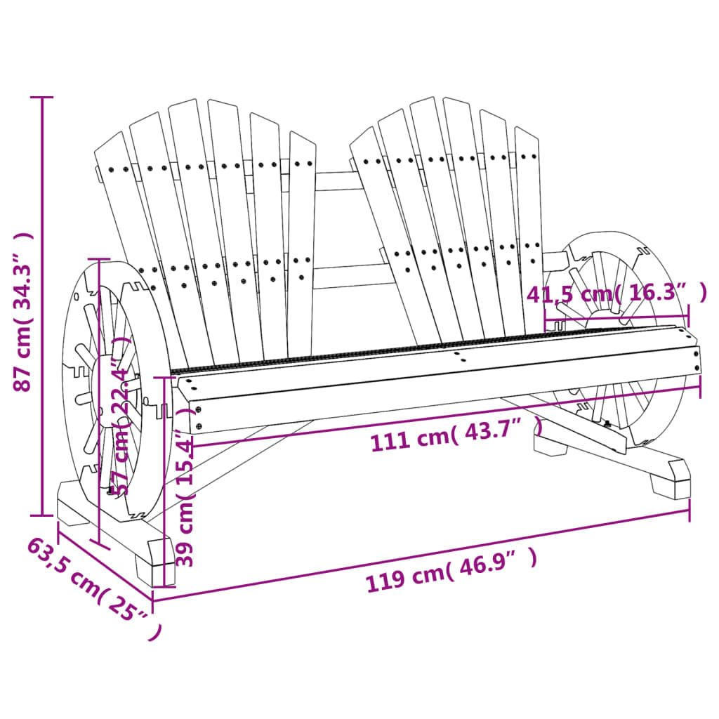 vidaXL Patio Adirondack Chair 2-Seater Chaise Lounge Seating Solid Wood Fir