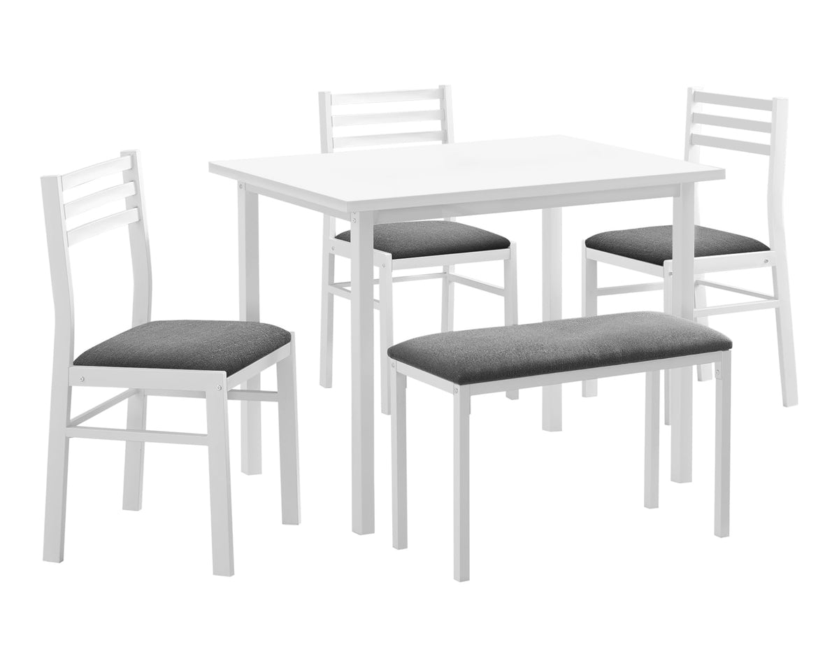 Monarch Specialties I 1031 Dining Set, 5pcs Set, 40' Rectangular, Kitchen, Small, White Metal and Laminate, Grey Fabric, Contemporary, Modern