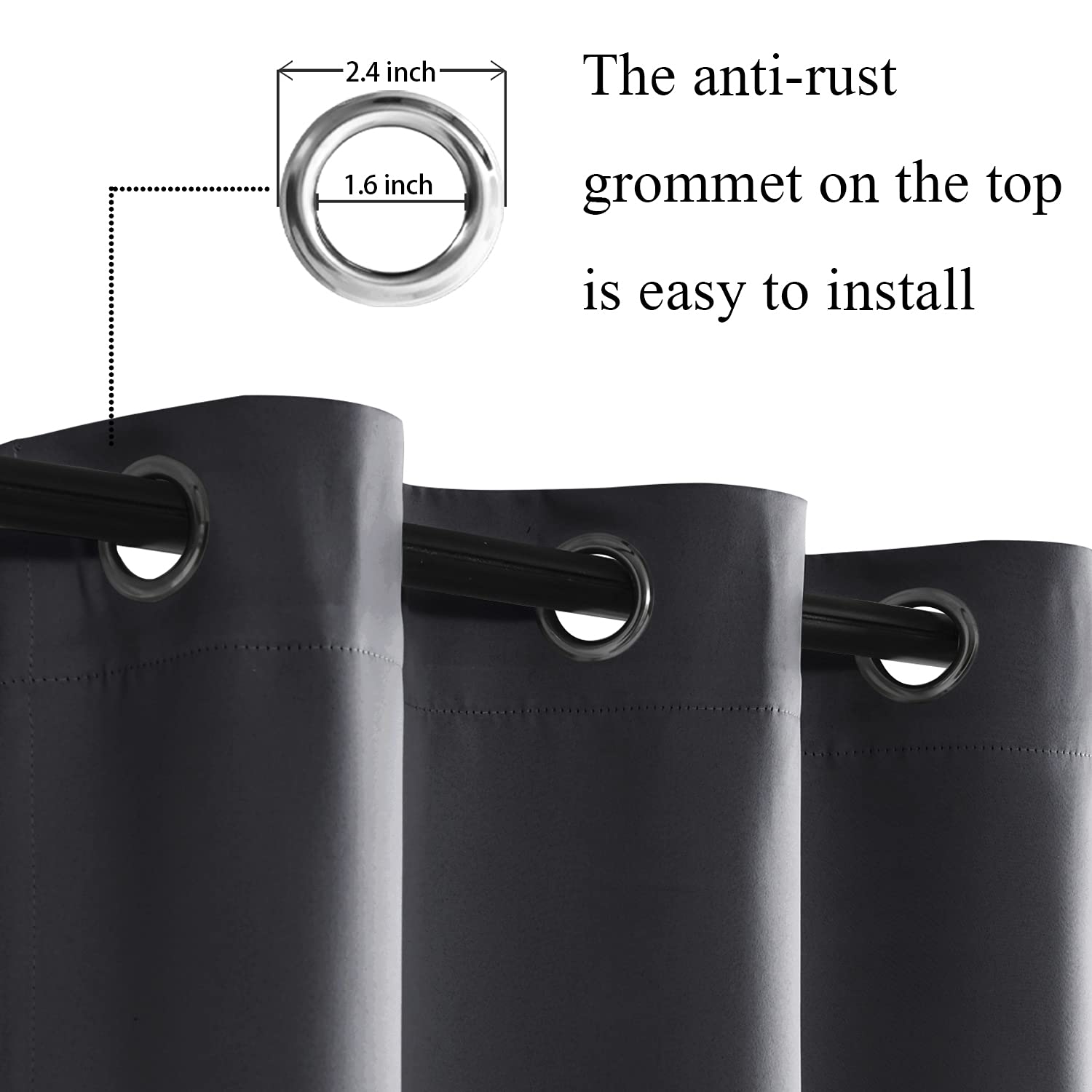Jiuzhen Blackout Curtains With Tiebacks - Thermal Insulated, Light Blocking And Noise Reducing Grommet Curtain Drapes For Bedroom And Living Room, Set Of 2 Panels, 42 X 45 Inch Length, Dark Grey