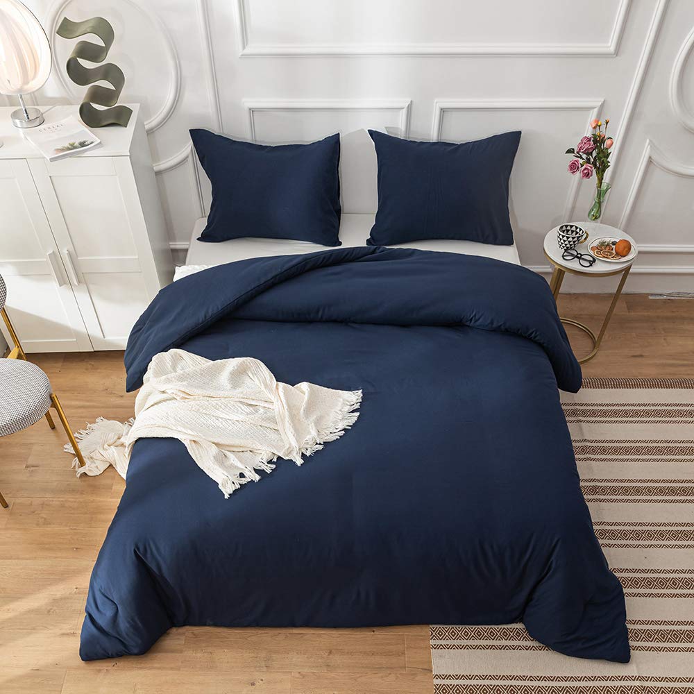 Clothknow Dark Blue Comforter Set California King 3Pcs Navy Blue Bedding Comforter Sets Blue Comforter Dark Blue Comforter Sets