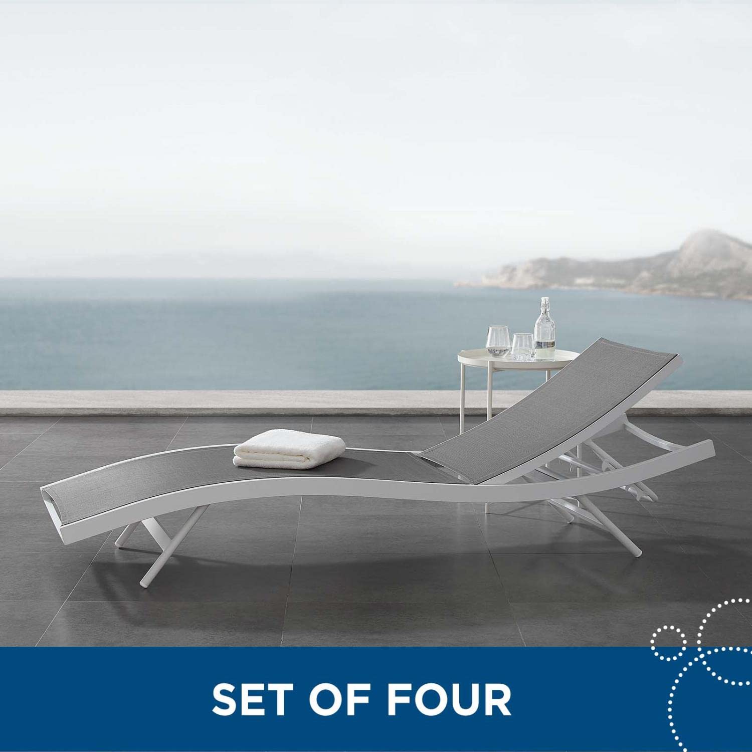 Modway Glimpse Outdoor Patio Mesh Chaise Lounge Set Of 4 In White Gray