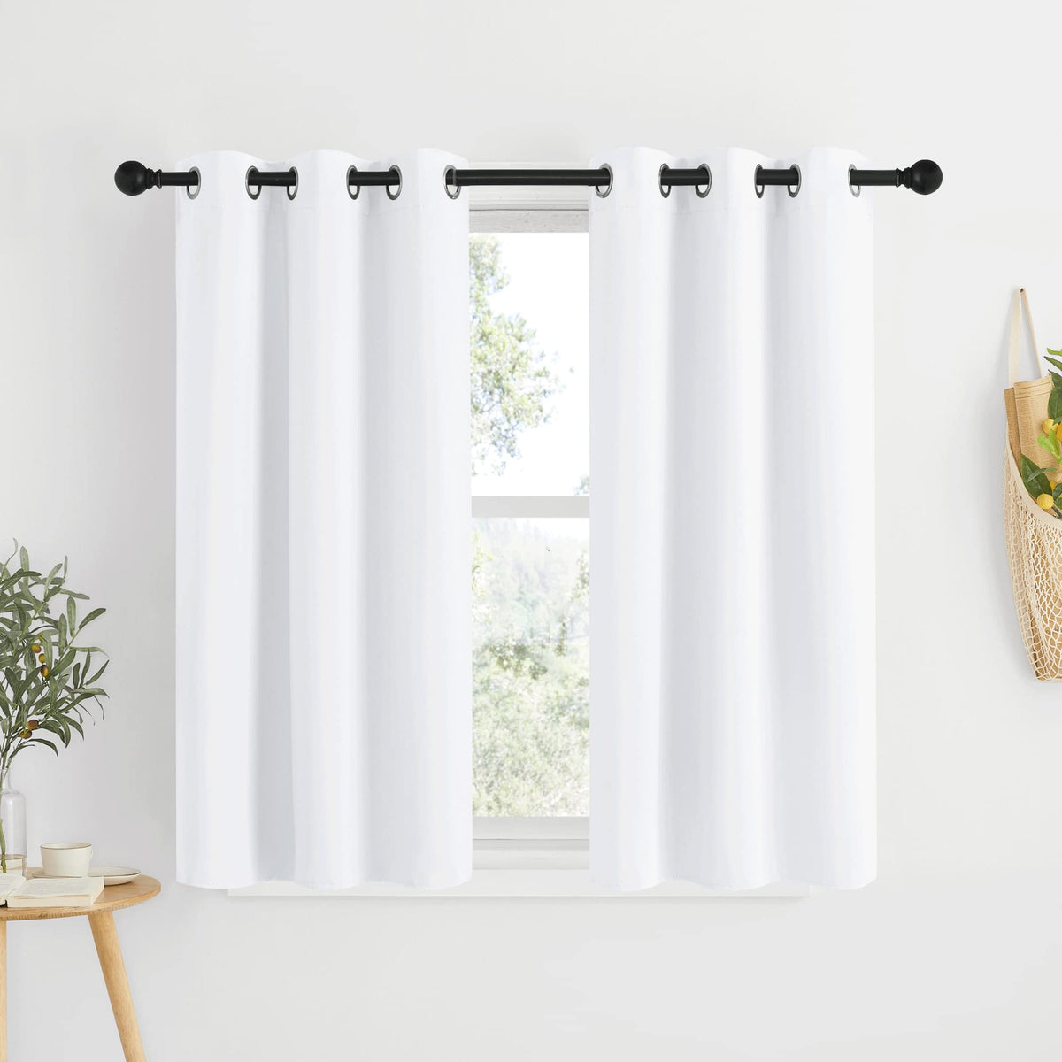 Nicetown White Short Window Curtains For Windows 50 Inch Long - Solid Grommet 50% Light Reducing Thermal Insulated Curtain Panel