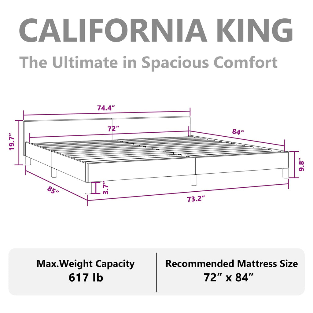 vidaXL Fabric Bed Frame Platform Bed, Scandinavian Style/Slats Support/No Box Spring Needed/Without Mattress/Easy Assembly, Light Grey California King Bed