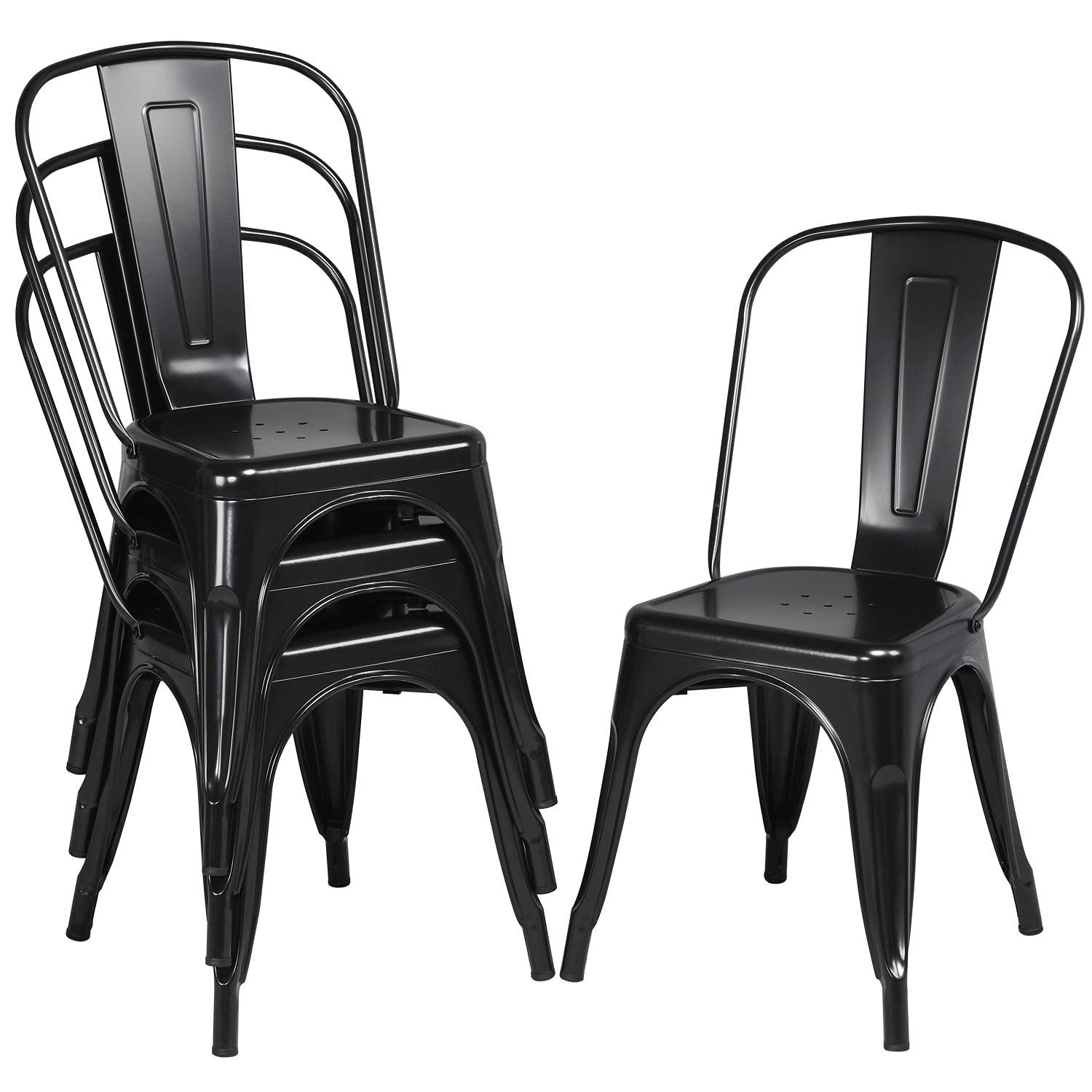 Yaheetech Metal Dining Chairs Set of 4, Indoor/Outdoor Patio Chairs, Stackable Chic Dining Side Chairs for Bistro, Cafe and Rest