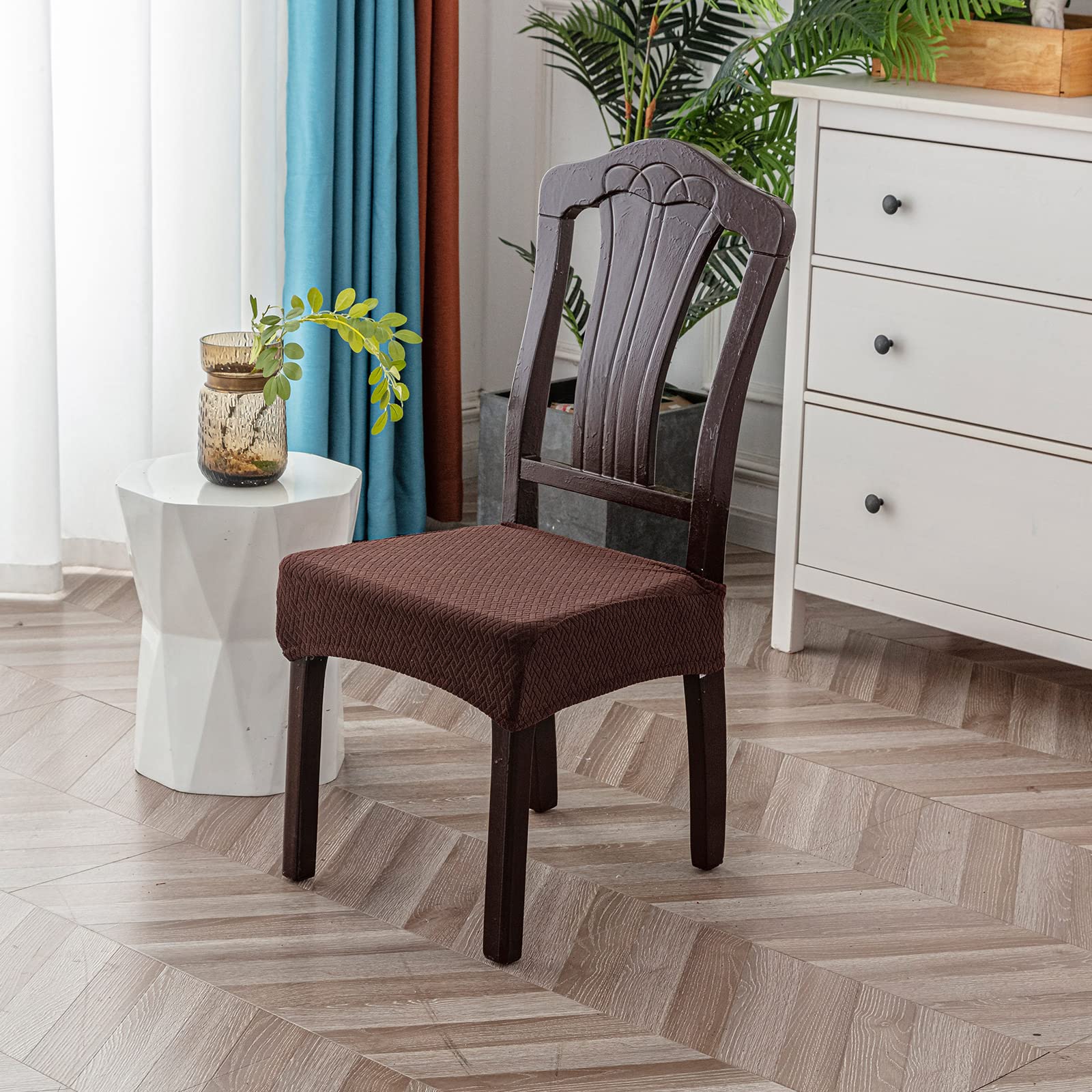 Genina Waterproof Seat Covers For Dining Room Chair Covers Waterproof Dining Chair Covers (4 Pcs-Rear-Gapped, Chocolate)