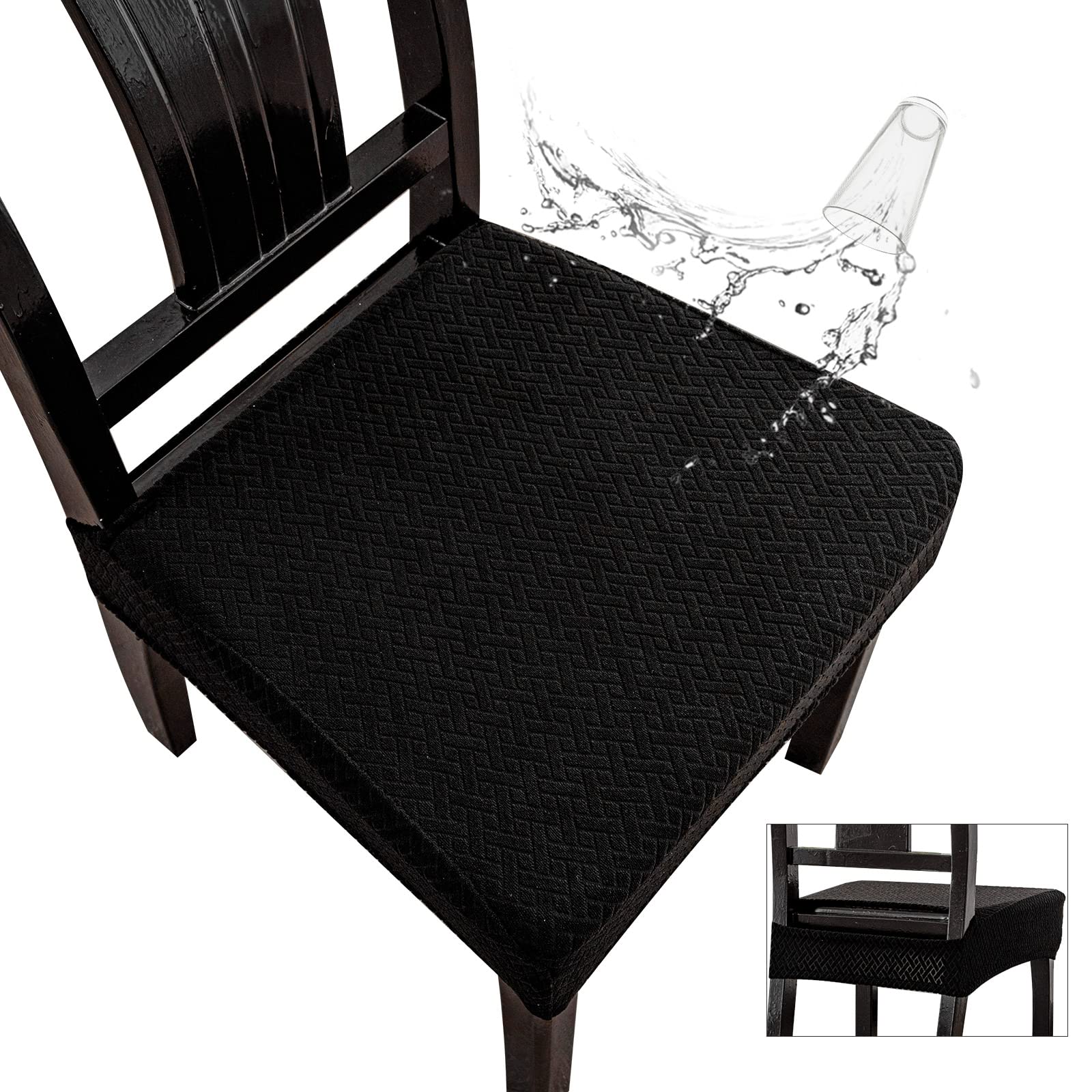 Genina Waterproof Seat Covers For Dining Room Chair Covers Waterproof Dining Chair Covers (4 Pcs-Rear-Gapped, Black)