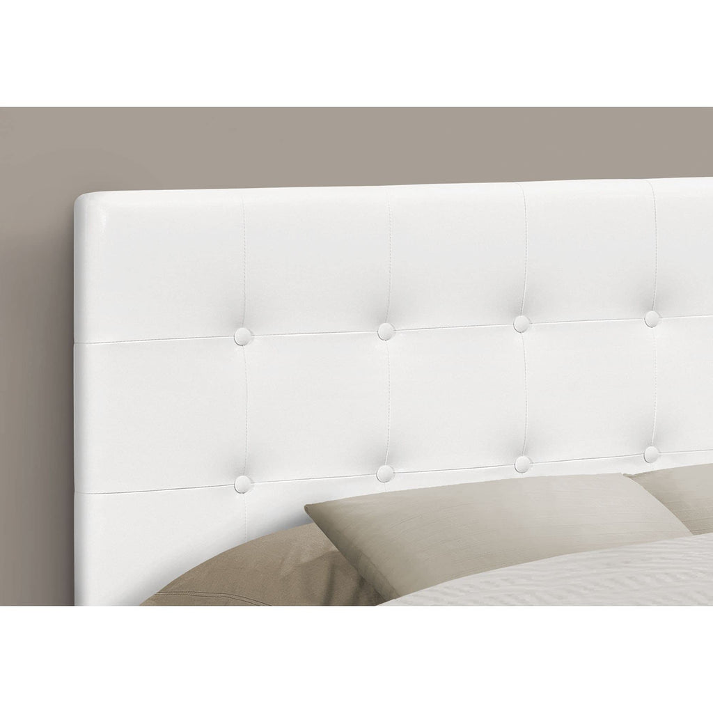 Monarch Specialties 6002F, Full, Bedroom, Upholstered, Pu, Transitional Bed Size/White Leather-Look Headboard