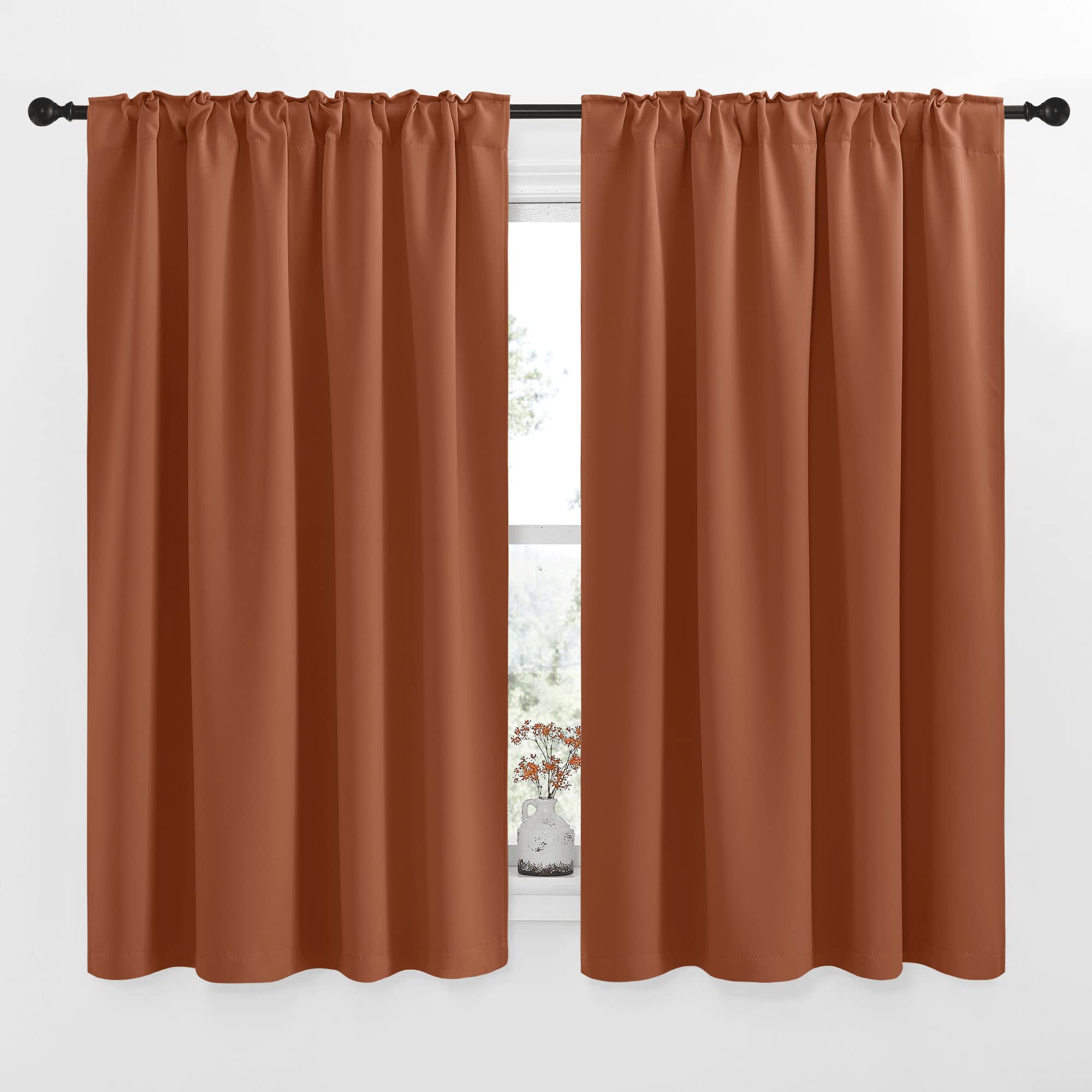 Nicetown Halloween Blackout Curtain Blinds Window Panels, Burnt Orange Color, W52 X L63, Double Panels, Thermal Insulated Blacko