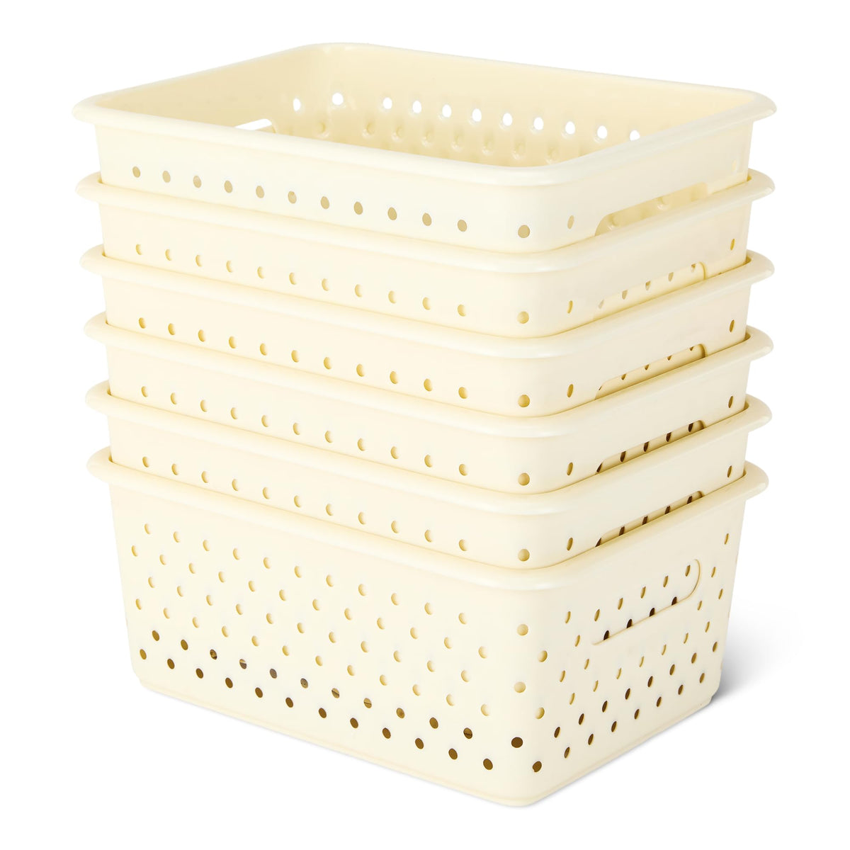 Amazon Basics Decorative BPAFree Plastic Storage Baskets, 9.9 x 7.4 x 4.16 in, Ivory, 6Pack