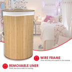 Home Basics Foldable Bamboo Laundry Basket Hamper (Round, Natural)