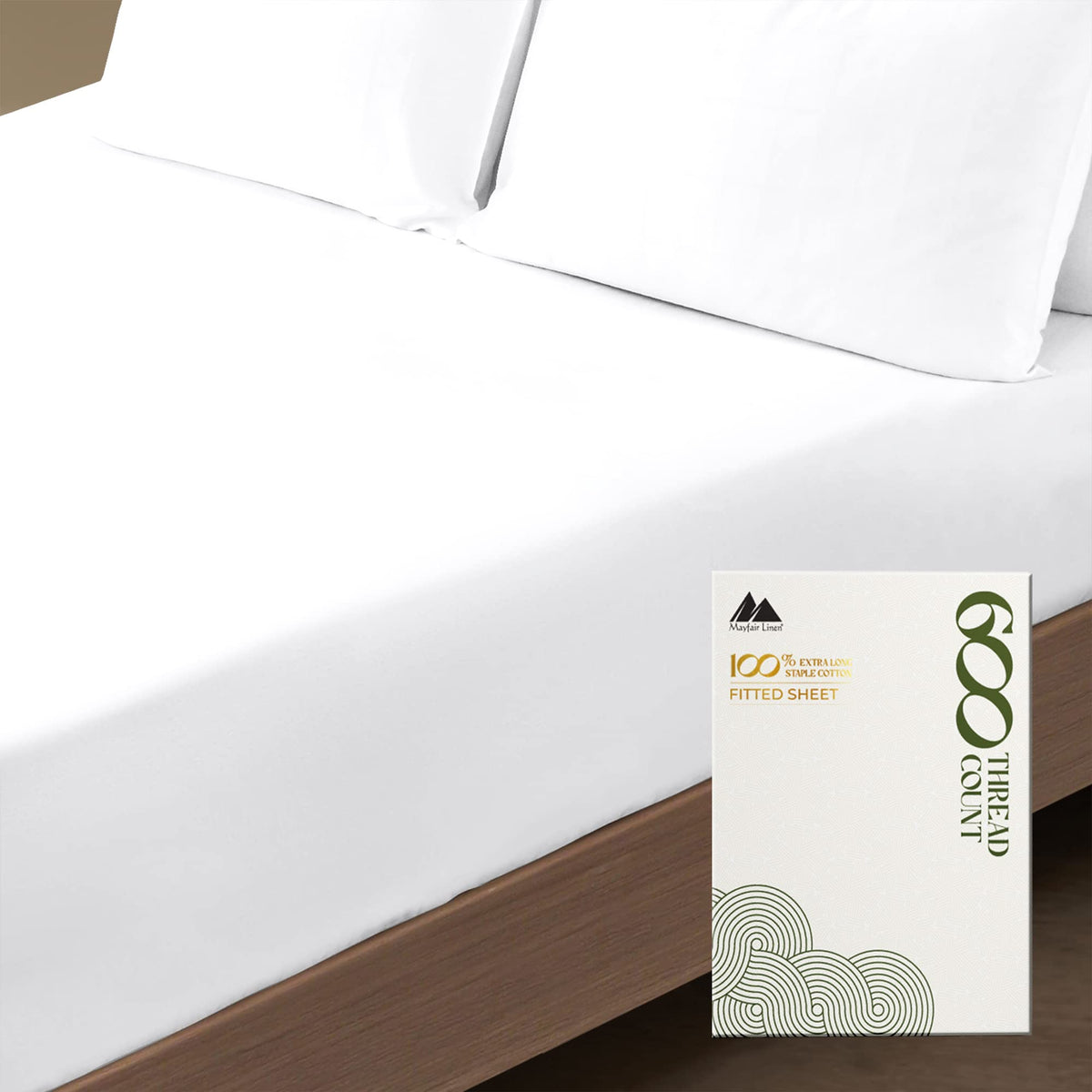 Premium Hotel Quality 1-Piece 100% Cotton Fitted Sheet, Luxury & Softest 600 Thread Count Egyptian Feel Sateen Weave Bottom Shee